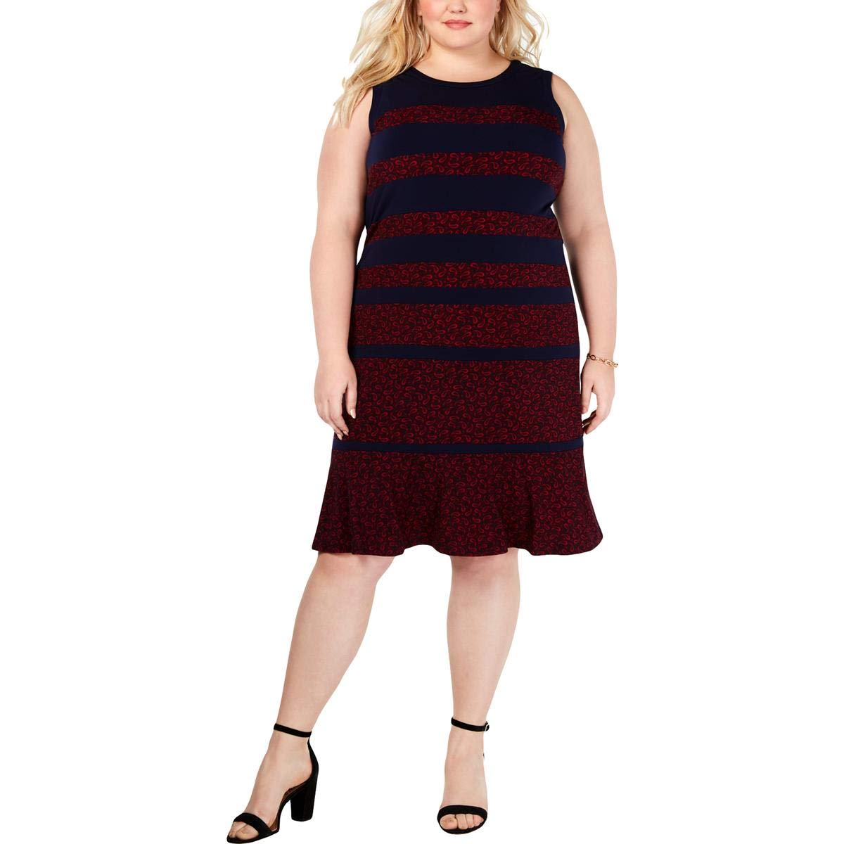 Michael Kors Women's Plus Size Paisley Print Sleeveless Casual Dress - Navy Blue 1X | Flowy Summer Dress for Beach, Vacation & Casual Outings