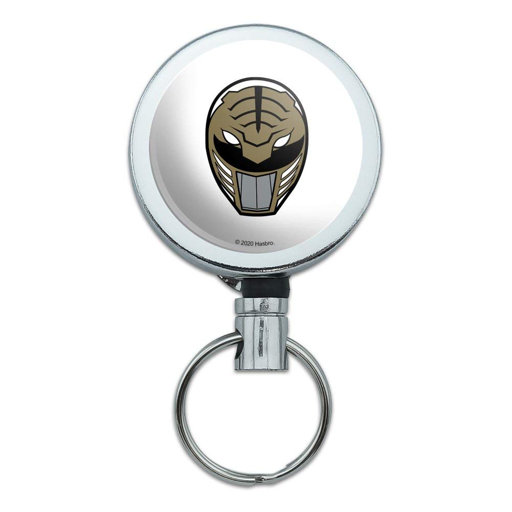 Power Rangers White Ranger Helmet Heavy Duty Metal Retractable ID Badge Holder - Key Card & Tag Organizer with Belt Clip - Perfect for Cosplay, Conventions & Security Professionals