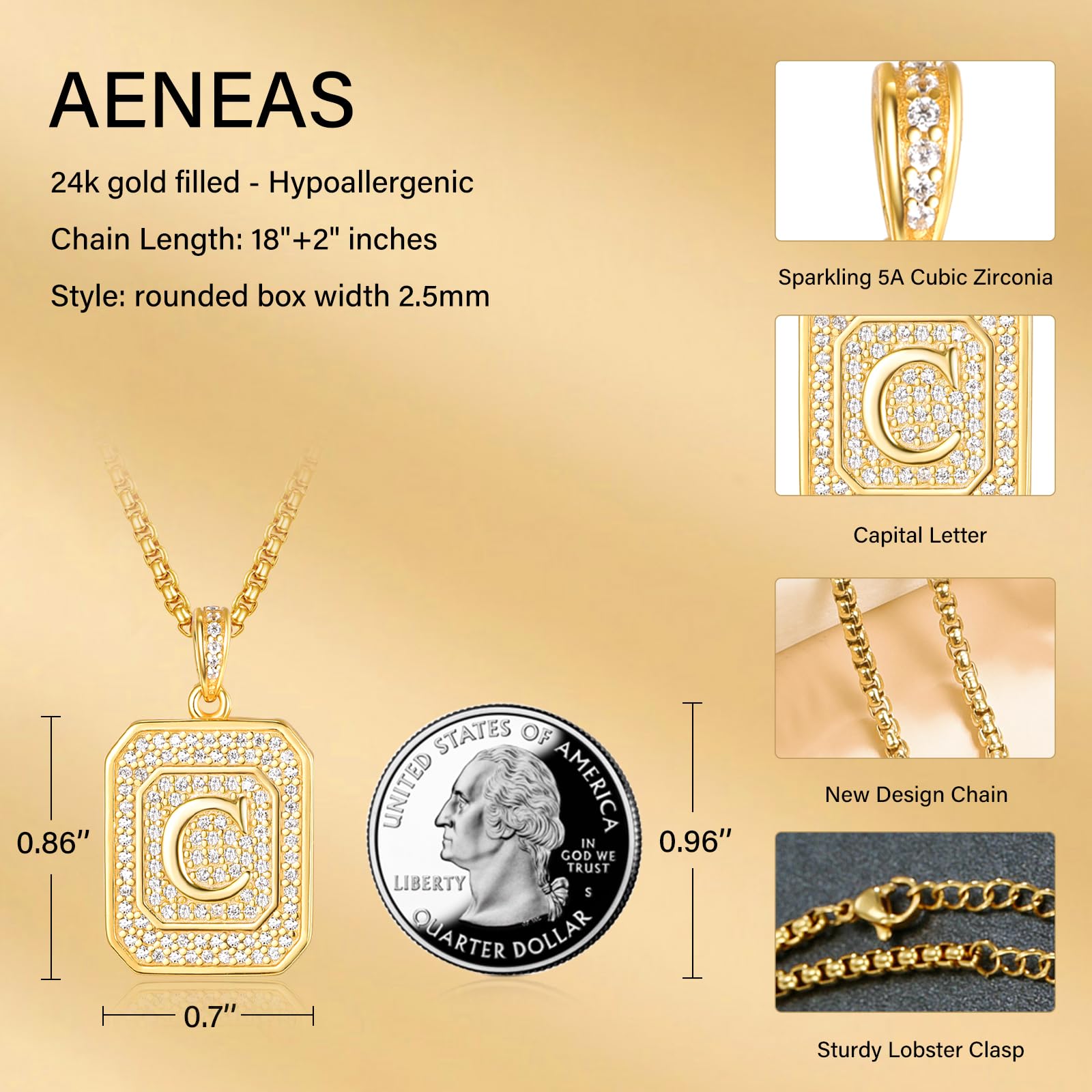 AENEAS Initial Necklace for Women - Gold Filled Sterling Silver Letter Pendant Jewelry Gift for Mom, Wife, Girlfriend - Perfect for Birthday, Anniversary, Christmas & Everyday Wear