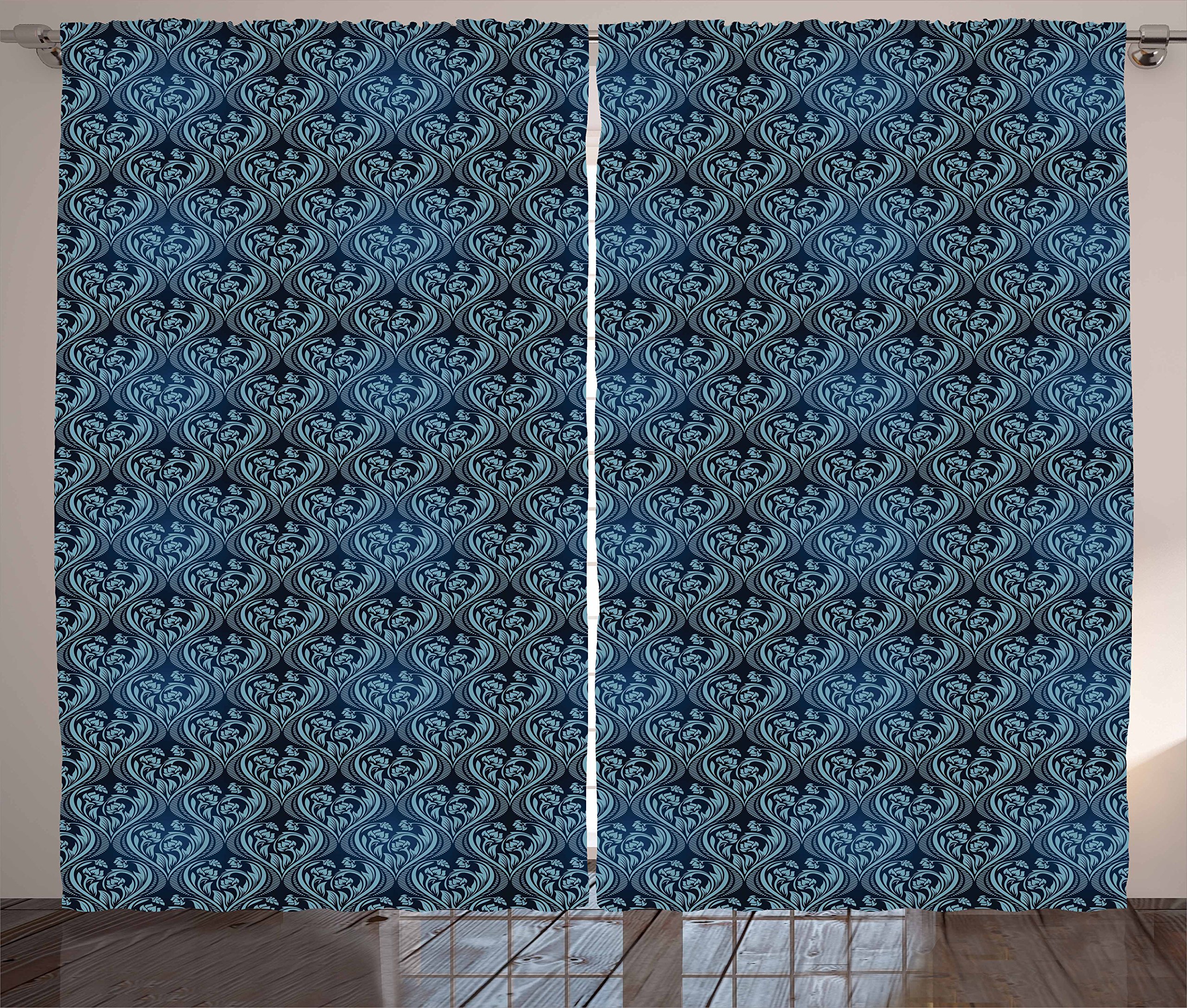 Ambesonne Victorian Curtains - Ornamental Renaissance Venetian Design Blue Window Drapes, 2 Panel Set 108