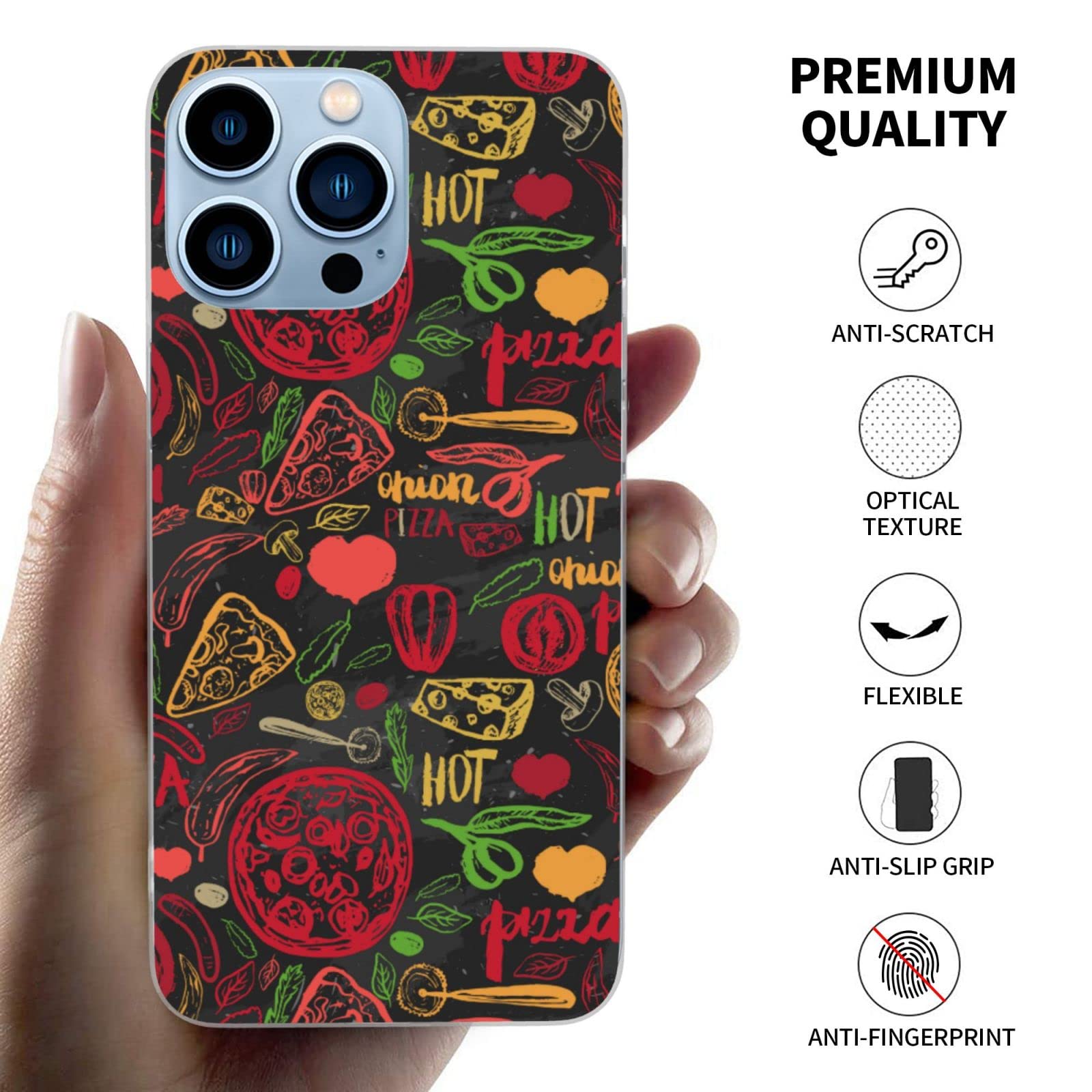 FAYXTIN Pizza Hand Drawn Food Cooking iPhone 13 Pro Max Case 6.7 Inch - Clear TPU Bumper Phone Cover with Black Design | Perfect for Kitchen, Cooking Enthusiasts & Food Lovers