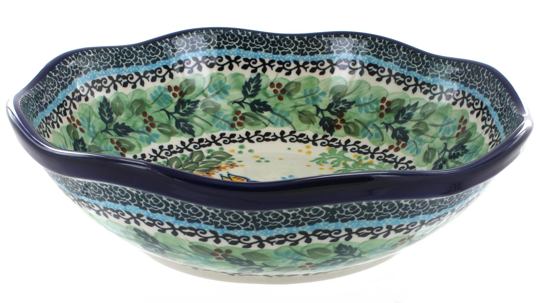 Blue Rose Polish Pottery Teresa Large Scallop Bowl - Handmade Ceramic Serving Bowl for Soup, Salad, Pasta | Perfect for Dining, Entertaining & Home Decor