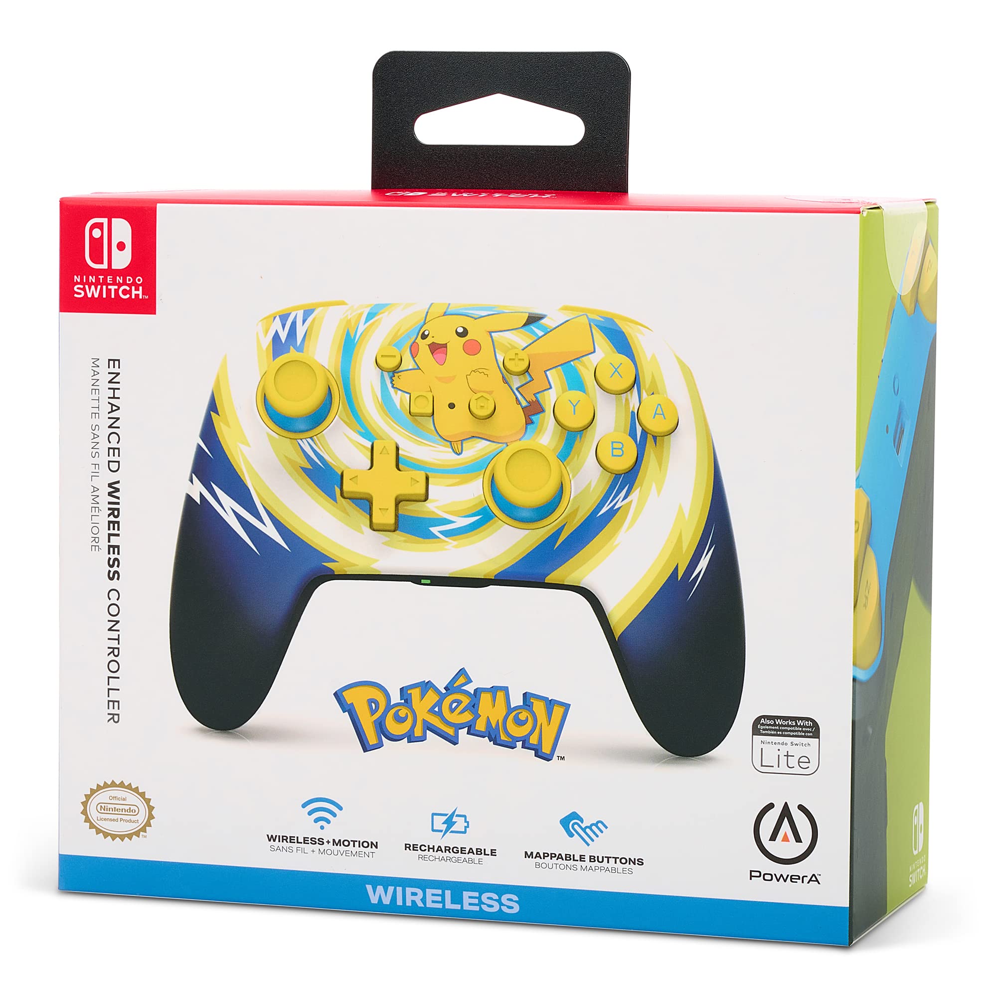 PowerA Enhanced Wireless Controller for Nintendo Switch - Pokémon: Pikachu Vortex Design, Bluetooth Gamepad with Rechargeable Battery | Perfect for Nintendo Switch Gaming, Multiplayer Sessions & Travel Gaming Accessories