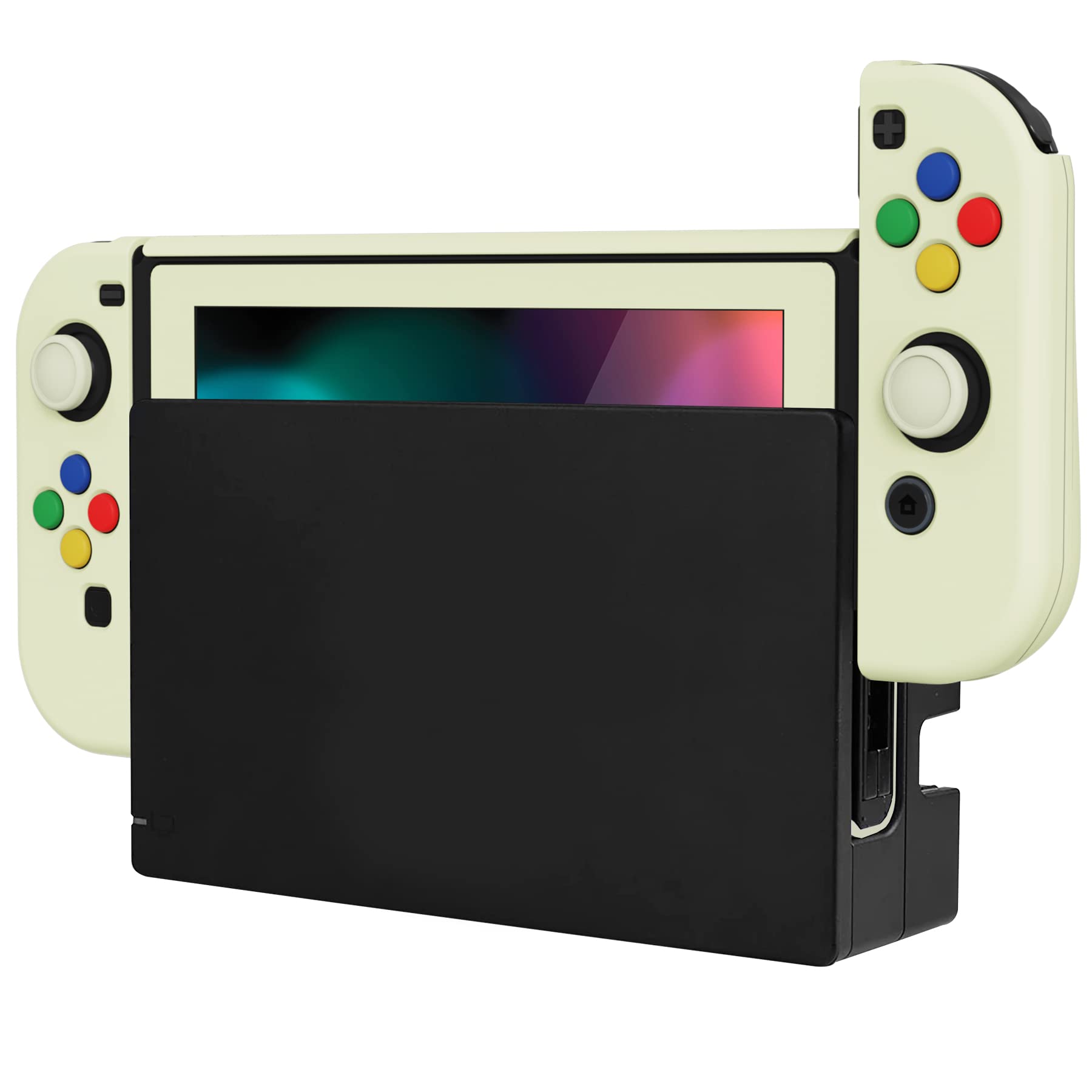 PlayVital AlterGrips Ergonomic Controller Grips for Nintendo Switch - 2 Interchangeable Dockable Protective Cases with Screen Protector & Thumb Grip Caps (Antique Yellow) | Enhanced Comfort for Gaming & Travel Protection