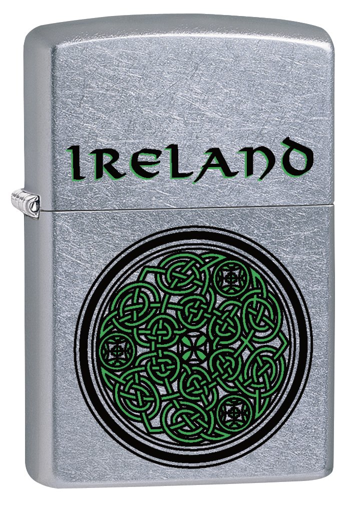Zippo Lighter Ireland Celtic Knot Street Chrome 79254 - Windproof Refillable Metal Lighter for Camping, Hiking & Outdoor Adventures