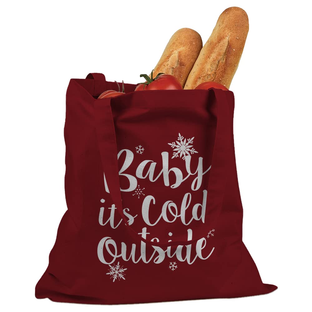 Baby It's Cold Outside Cotton Canvas Tote Bag - Eco-Friendly Reusable Shopping Bag for Groceries, Beach, Work & School - Perfect Gift for Women & Moms