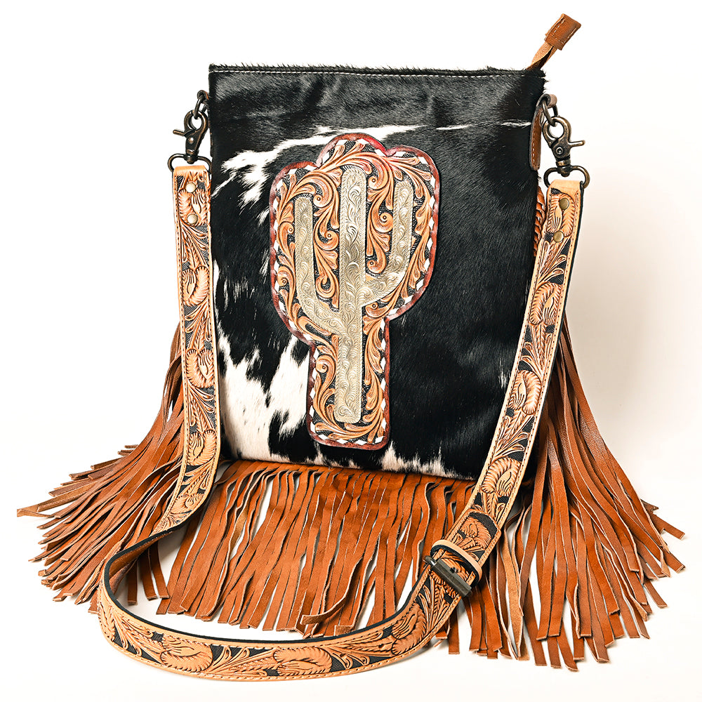 American Darling ADBG1299 Genuine Leather Women's Western Handbag - Hand Tooled Hair-On Cowhide Purse for Cowgirl Style, Rodeo Events & Country Fashion Accessories