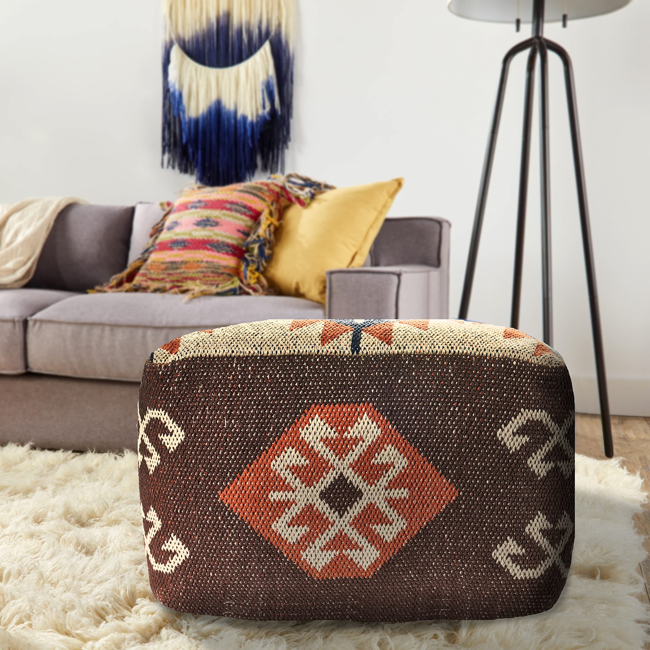 LR Home Evette Rios Multicolor Cotton Ottoman Pouf - Handmade Foot Rest & Decorative Accent for Bedroom, Living Room - 16
