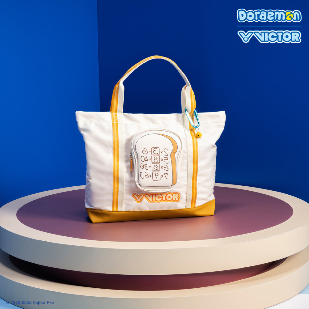Victor x Doraemon Light Khaki Tote Bag BG5935DRM V - Cute Anime Canvas Shoulder Bag for School, Shopping & Daily Use