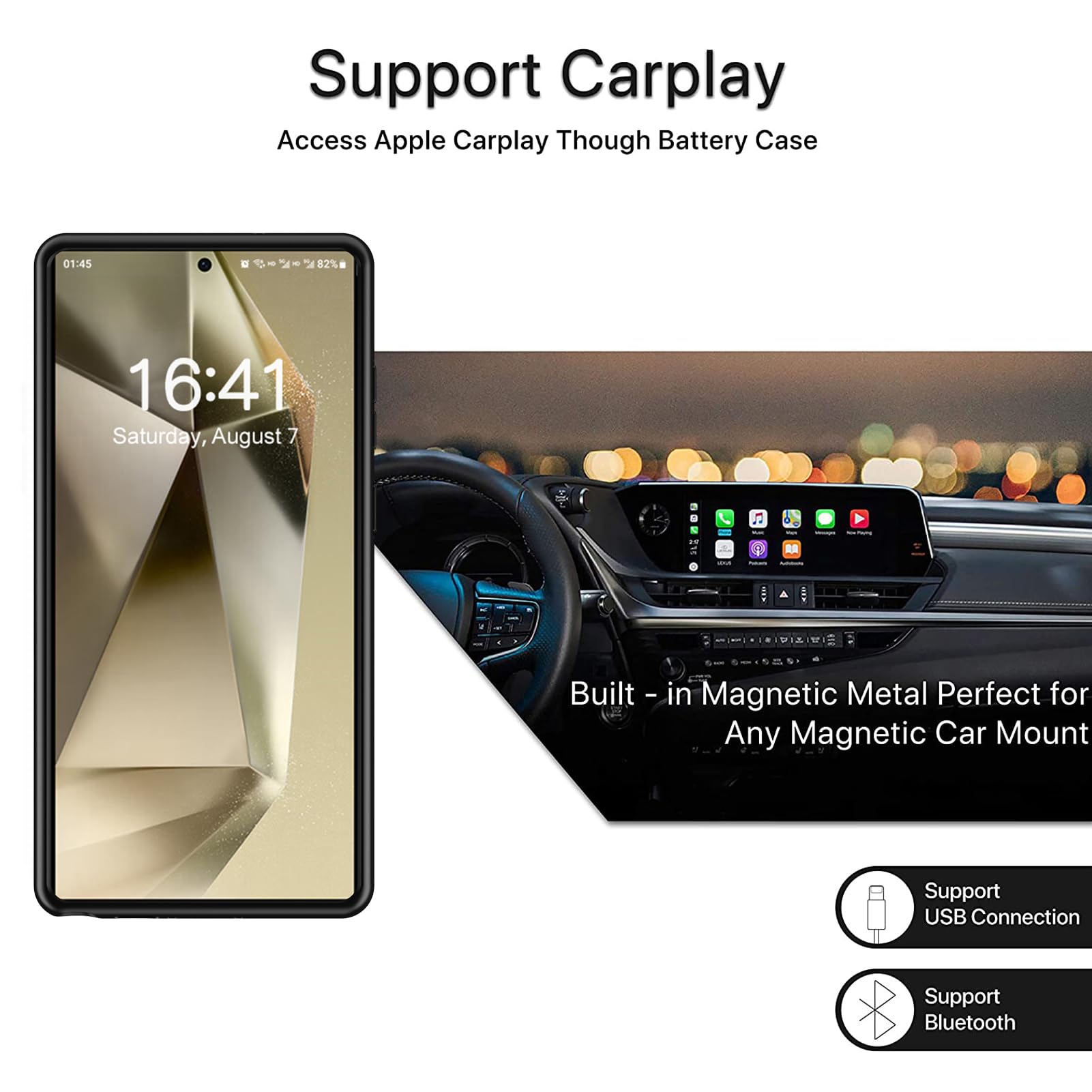12000mAh Galaxy S24 Ultra Battery Case - High Capacity Rechargeable Protective Charging Cover with Wireless Charging & CarPlay Support (6.8 Inch, Black) | Perfect for Travel, Outdoor Activities & Daily Power Backup