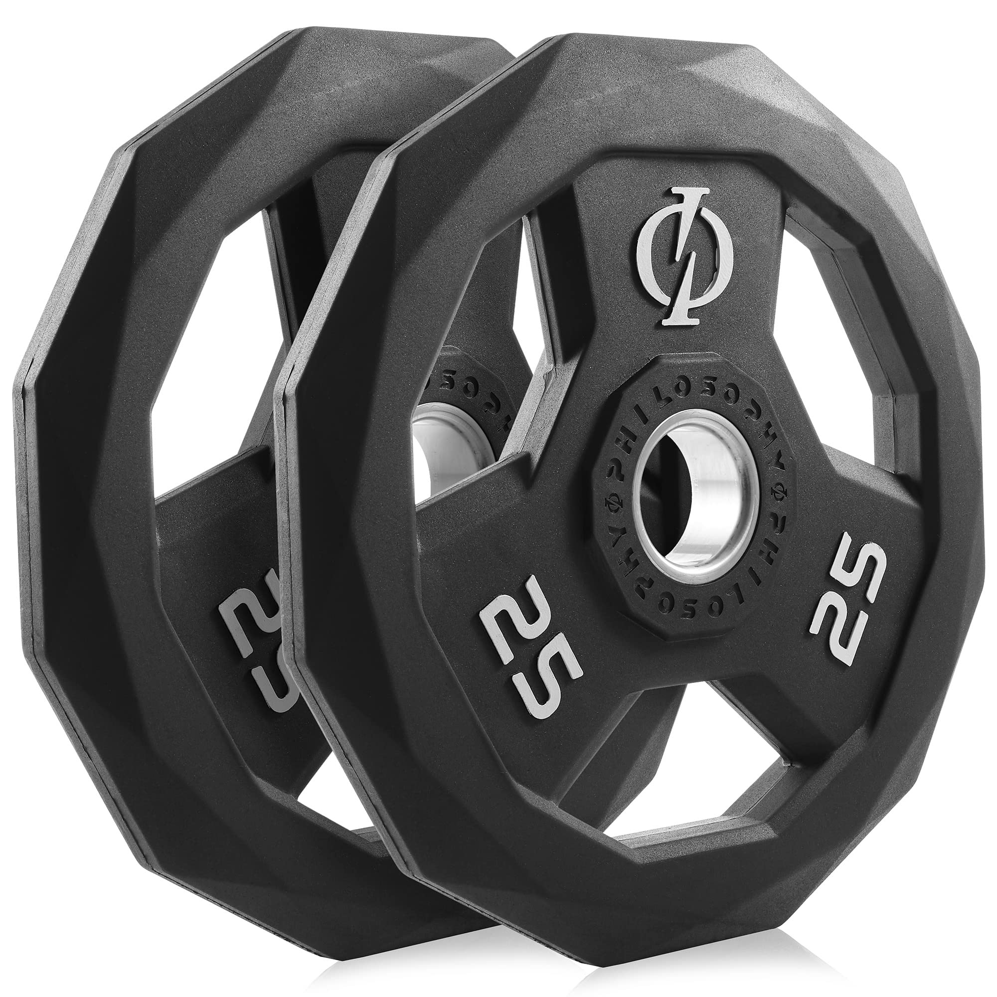 Philosophy Gym Set of 2 Rubber Coated Olympic Grip Weight Plates - 2-in Olympic Plates Black for Home & Commercial Gym Workouts