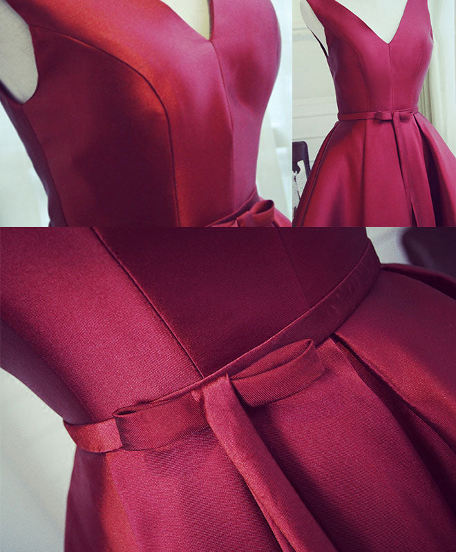 Elegant Burgundy V-Neck Short Prom Dress for Women - Perfect for Evening Parties, Homecoming & Special Occasions