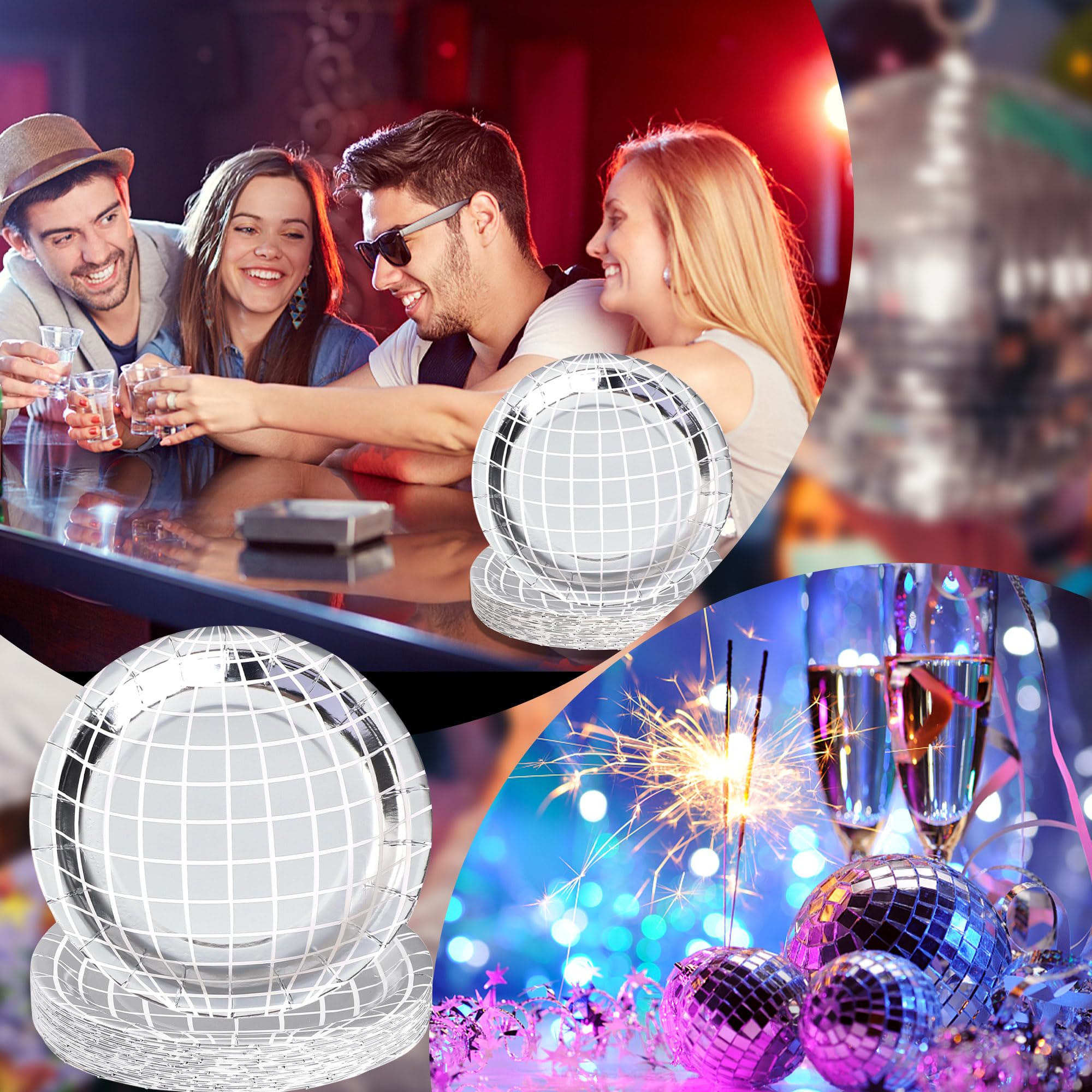 Disco Party Paper Plates - Silver Foil Disposable Plates 7