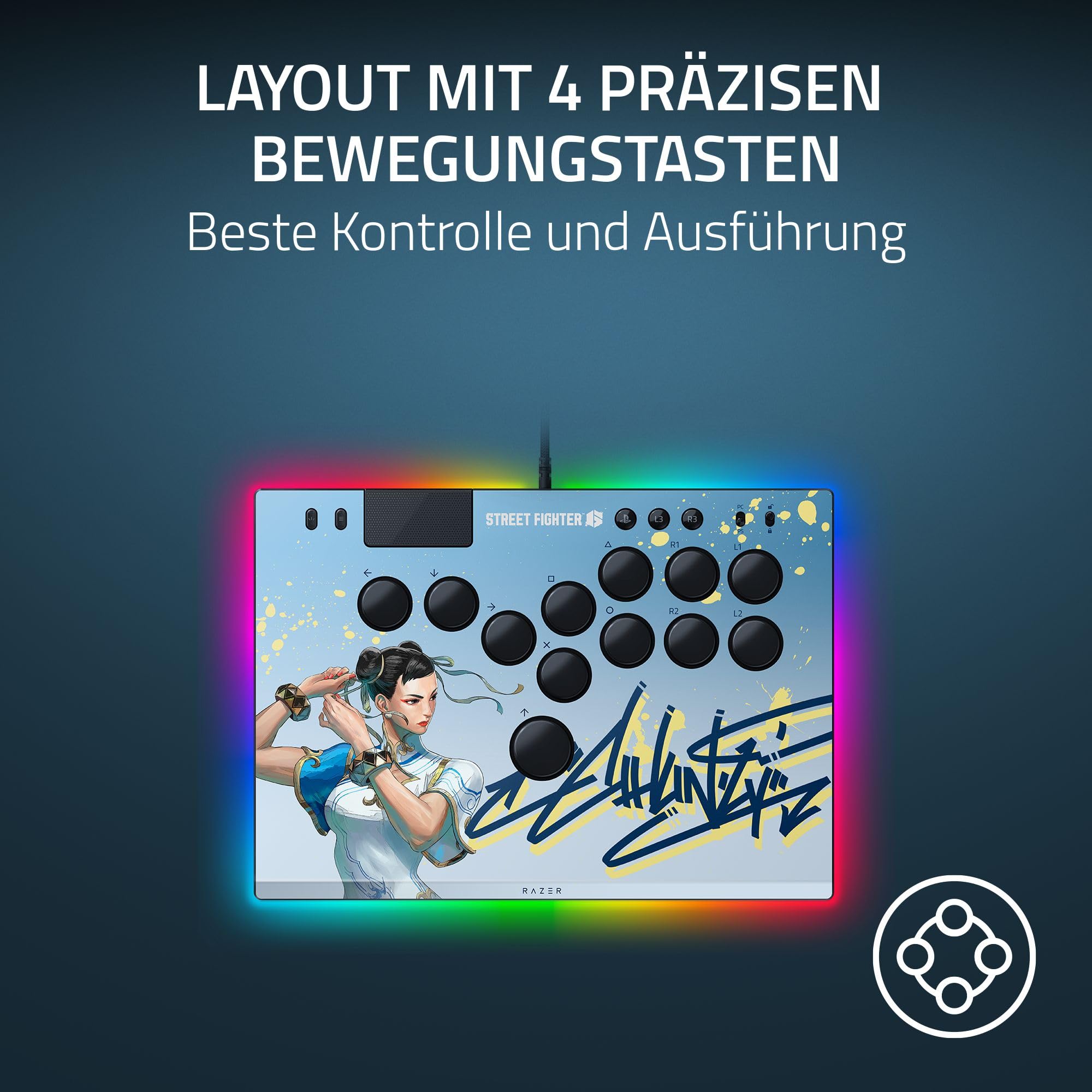 Razer Kitsune Optical All-Button Arcade Controller for PS5 & PC - 4 Precision Movement Buttons, Razer Linear Optical Switches, Slim Portable Design (Chun-Li Edition) - Perfect for Fighting Games, eSports & Arcade Enthusiasts