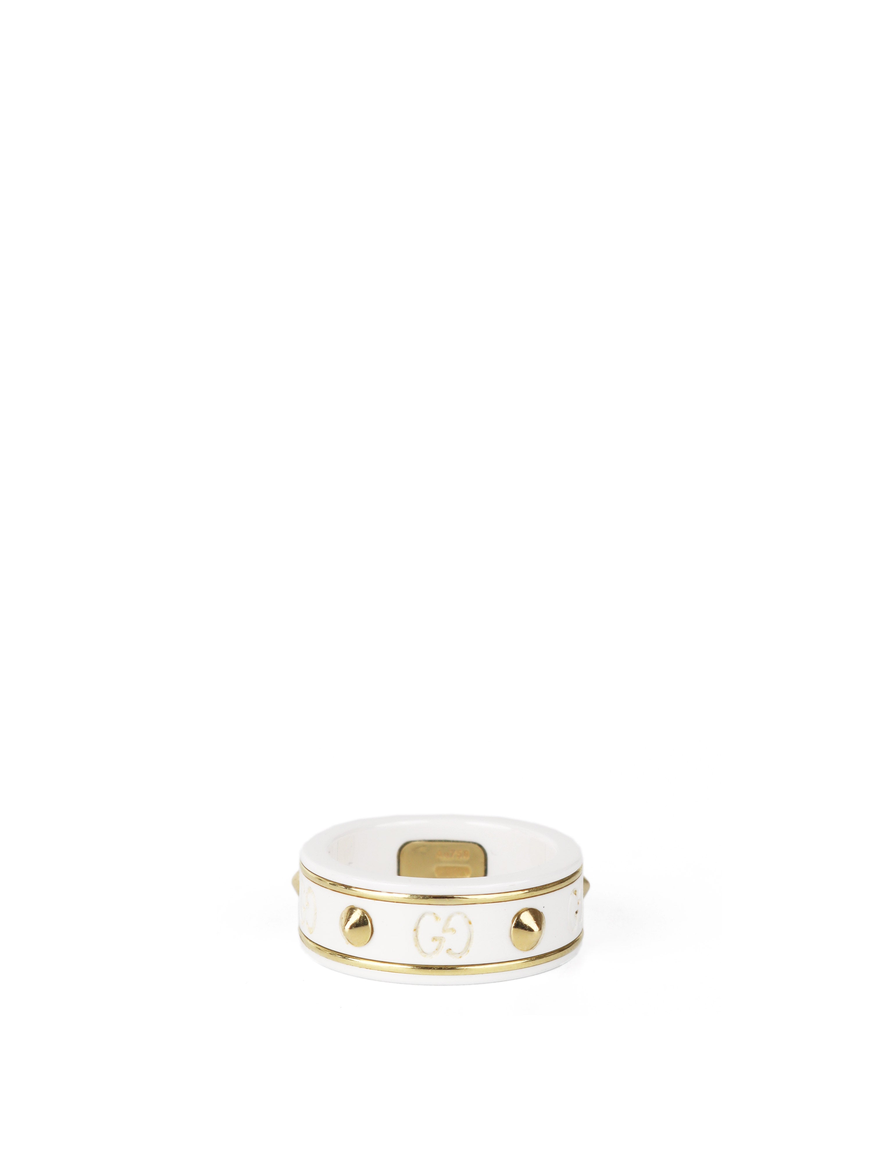 Gucci White and Gold Studded Ceramic Icon Ring for Women - Luxury Fashion Jewelry Gift for Birthday, Anniversary & Special Occasions