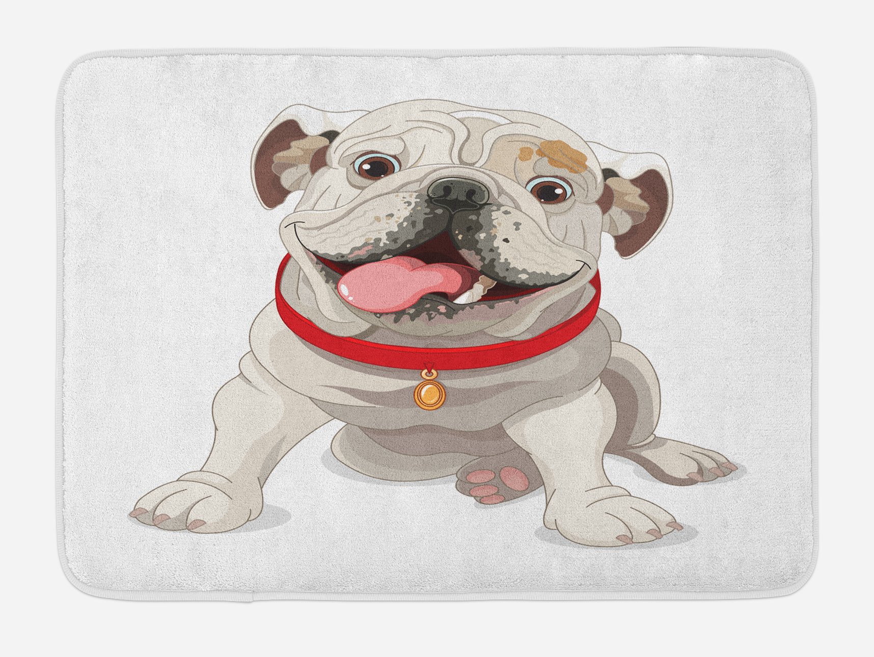 Ambesonne Non-Slip English Bulldog Bath Mat - Soft Plush Happy Puppy with Red Collar Dog Design, 30.2