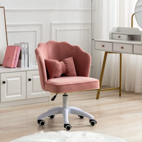 Ergonomic Velvet Swivel Accent Chair - Pink Tufted Home Office Chair for Women, Modern Computer Desk Stool with Comfortable Upholstery - Perfect for Study, Work, and Living Room Decor