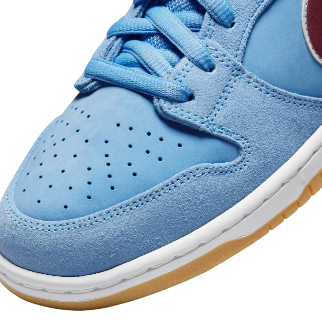 Nike SB Dunk Low Sneakers - Valor Blue, Team Maroon & White Gum Sole | Men's Skateboarding Shoes for Casual Wear & Street Style