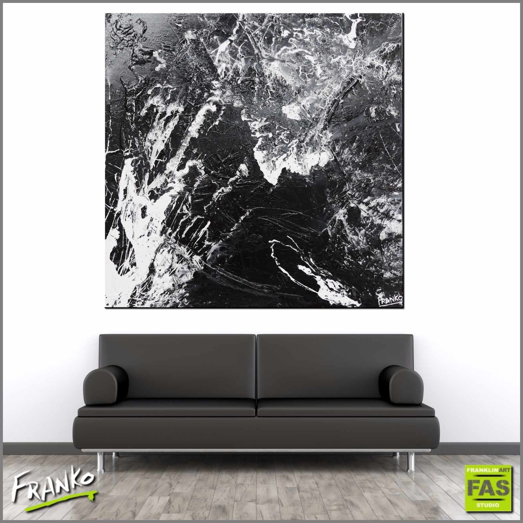 120cm x 120cm Black Abstract Canvas Painting - Modern Dark Night Wall Art for Living Room & Bedroom Decor