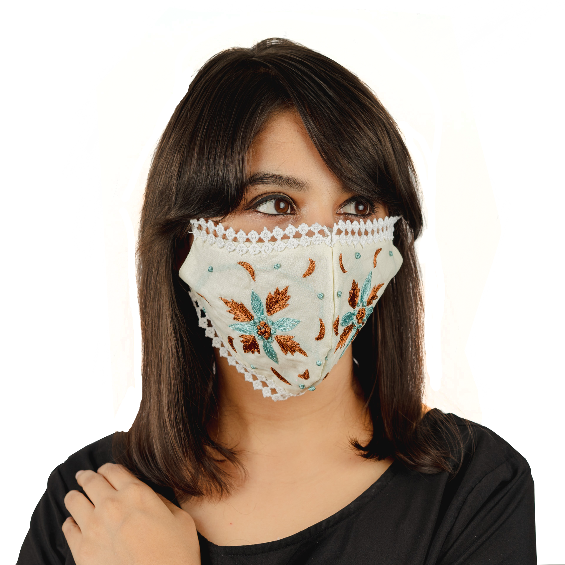 Floral Embroidered Cotton Face Mask - Pack of 4 with Different Designs | Reusable, Breathable & Stylish for Everyday Wear, Work & Outdoor Activities