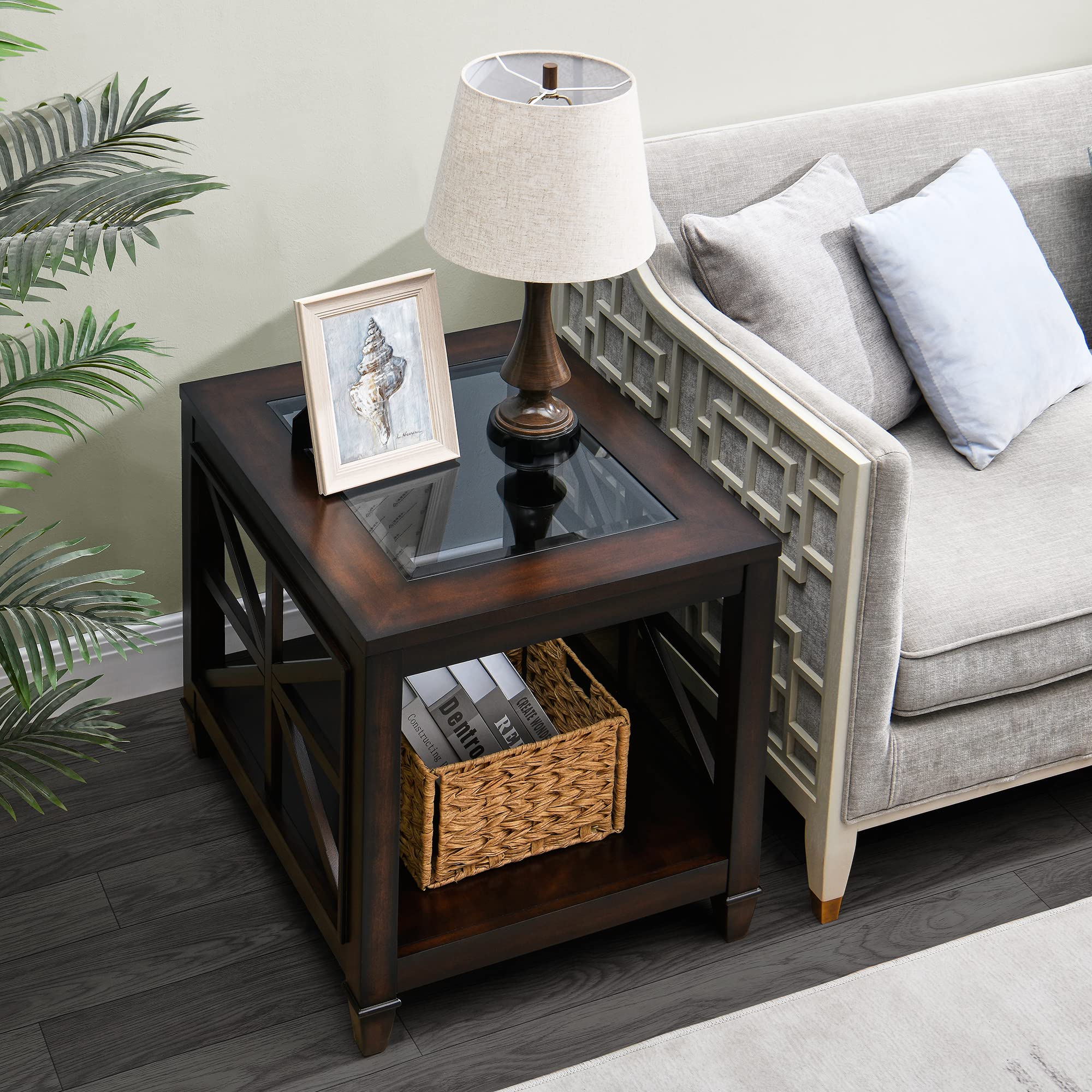 LEEMTORIG Solid Wood Glass End Table - 22.5
