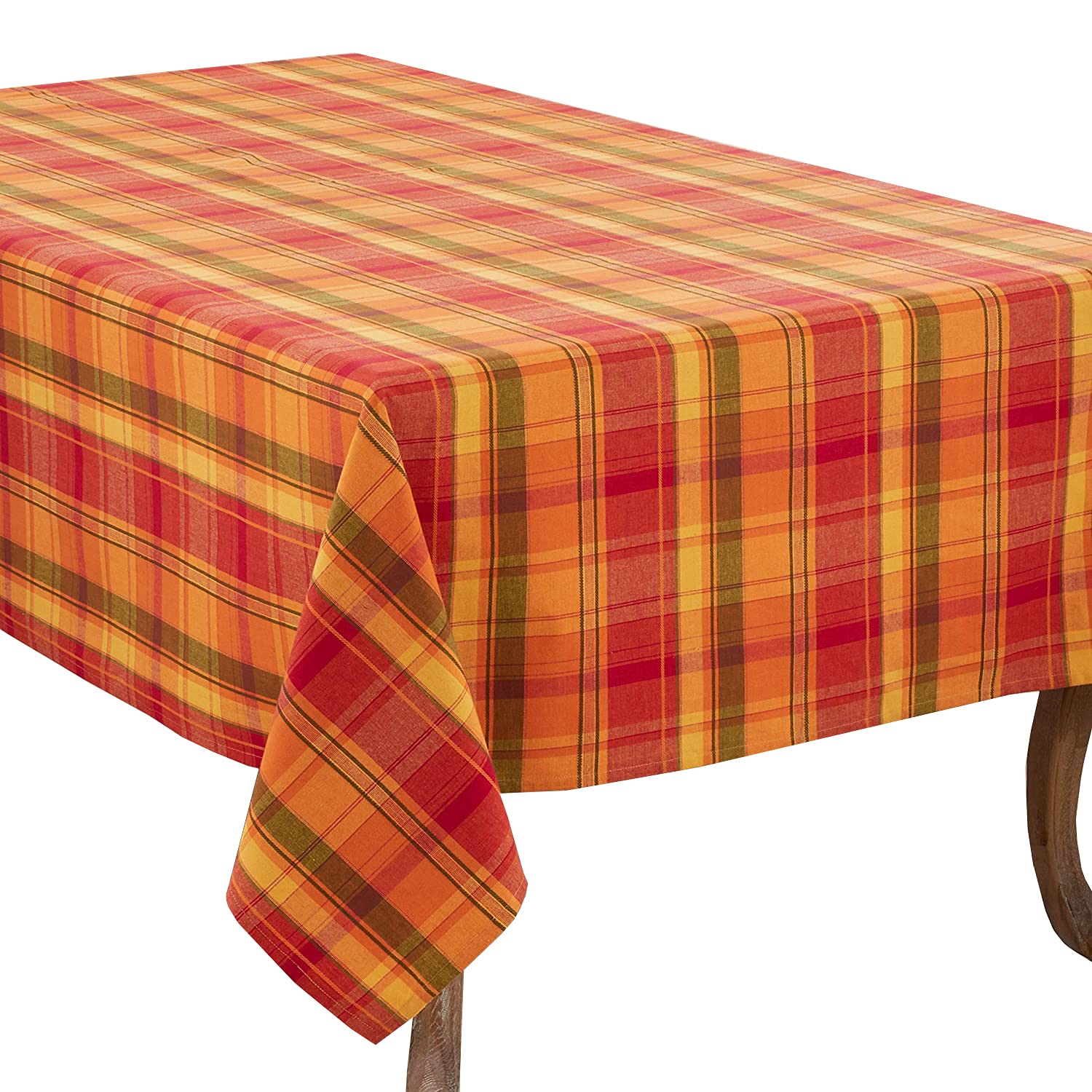 Fennco Styles Harvest Collection Rustic Tartan Design 100% Cotton 65x120 Inch Tablecloth - Terracotta Table Cover for Thanksgiving Dinner, Family Gathering, Special Events & Home Decor | Perfect for Farmhouse Dining, Holiday Parties & Rustic Weddings