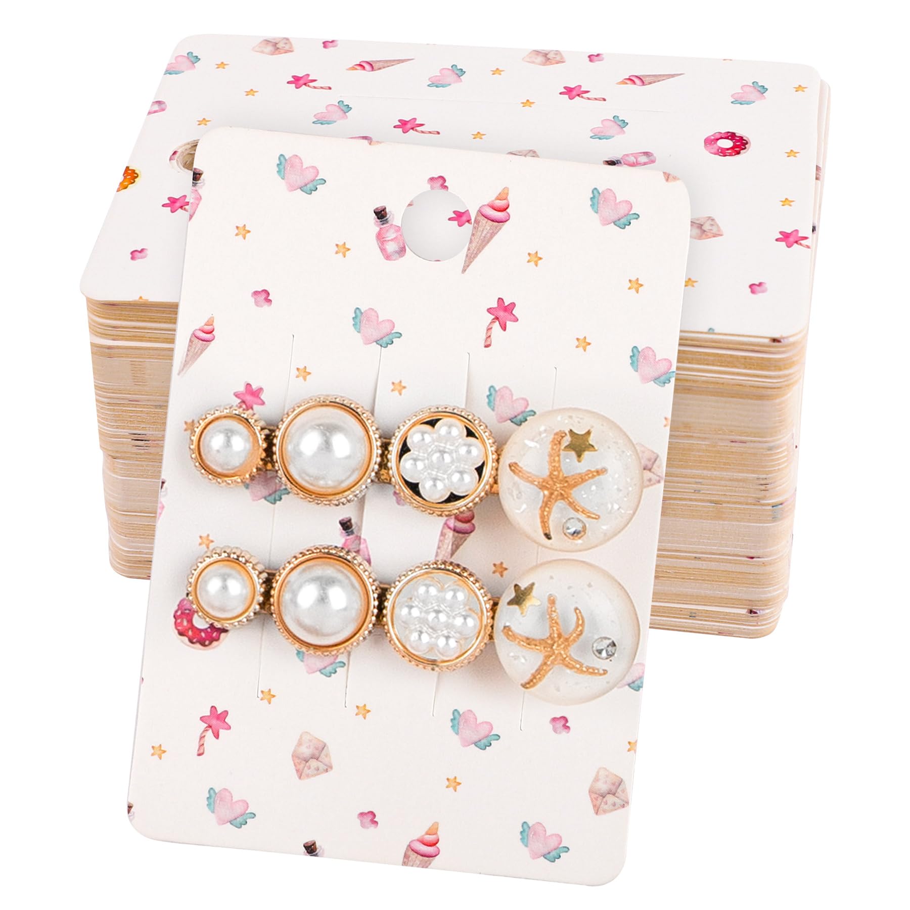AUEAR 100-Pack Cute Hair Bow Display Cards - Durable Paper Cardboard Holders for Hair Clips & Barrettes - Perfect for Salon, Retail Store, and Gift Packaging