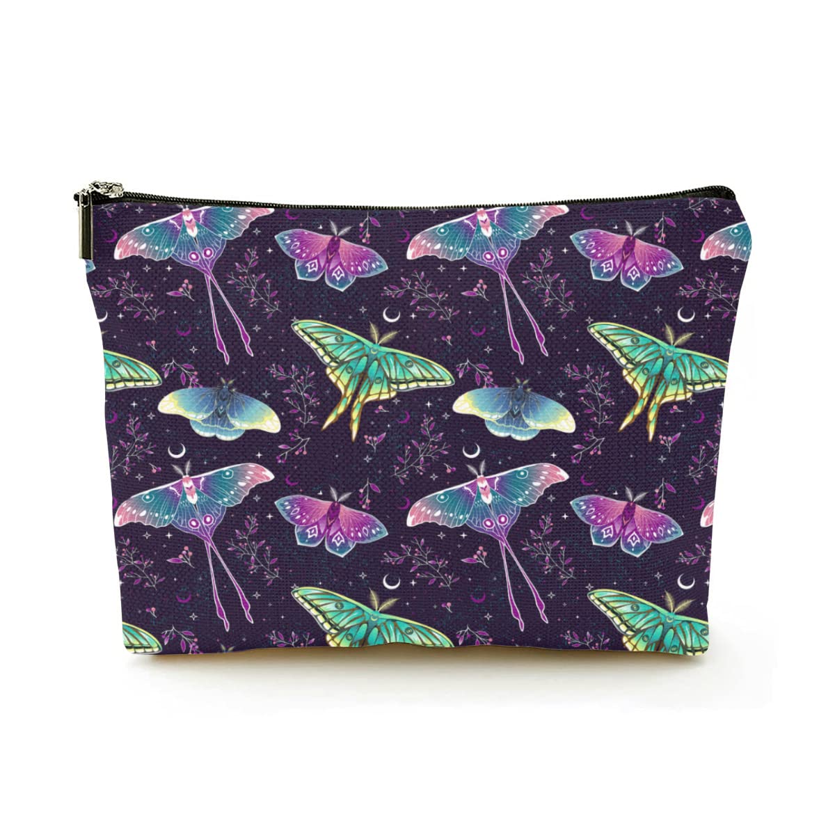 Boho Magic Butterfly Makeup Bag for Women - Linen Cosmetic Pouch with Space & Stars Design, Portable Pencil Case & Beauty Organizer | Perfect for Travel, School & Everyday Cosmetics Storage