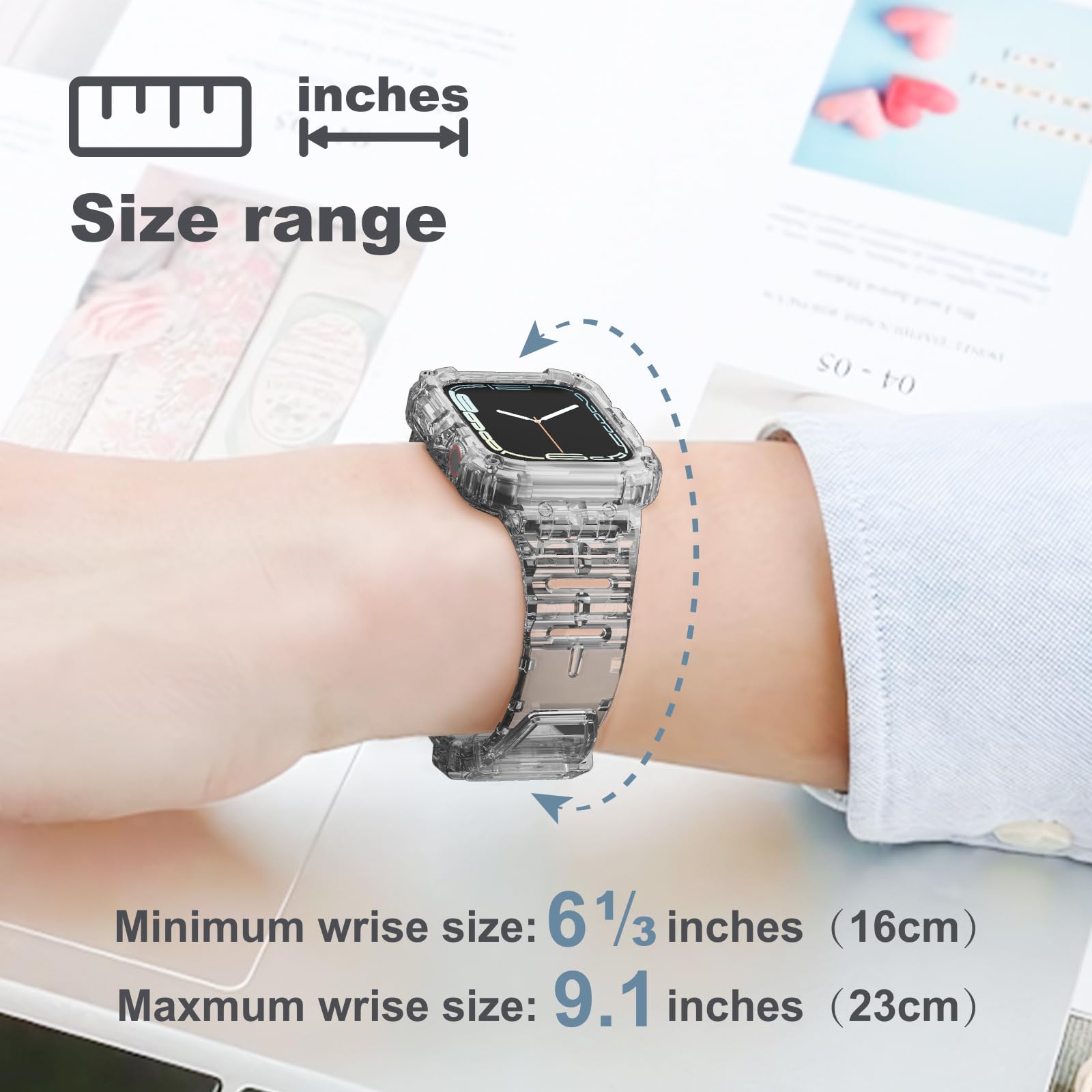 Clear Protective Case with Shockproof Strap - Compatible with Apple Watch Band 38mm 40mm 41mm 42mm 44mm 45mm for Series 8/7/6/5/4/3/2/1 - Perfect for Sports, Workouts & Everyday Wear