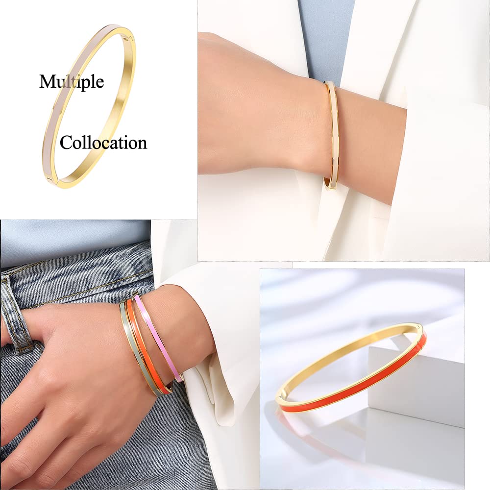 Godyce Love Friendship Bracelet for Women - Colorful Orange Enamel Bangle, Stainless Steel Jewelry with Gift Box | Perfect for Parties, Birthdays, and Everyday Fashion Accessories