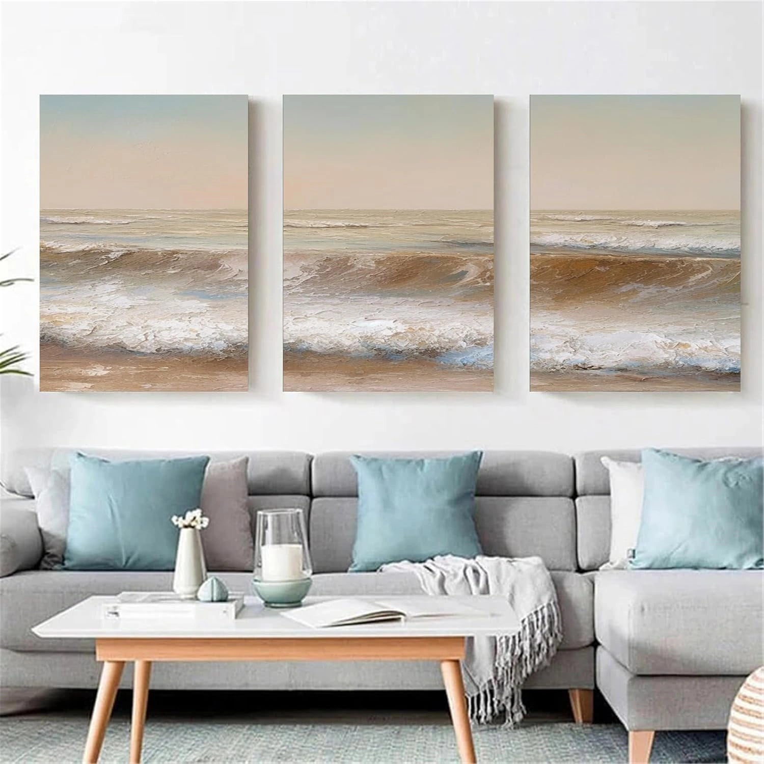 Ocean and Sky Painting Set of 3 - Coastal Wall Art for Living Room, Bedroom & Office Decor | Modern Seascape Canvas Prints | #OS256