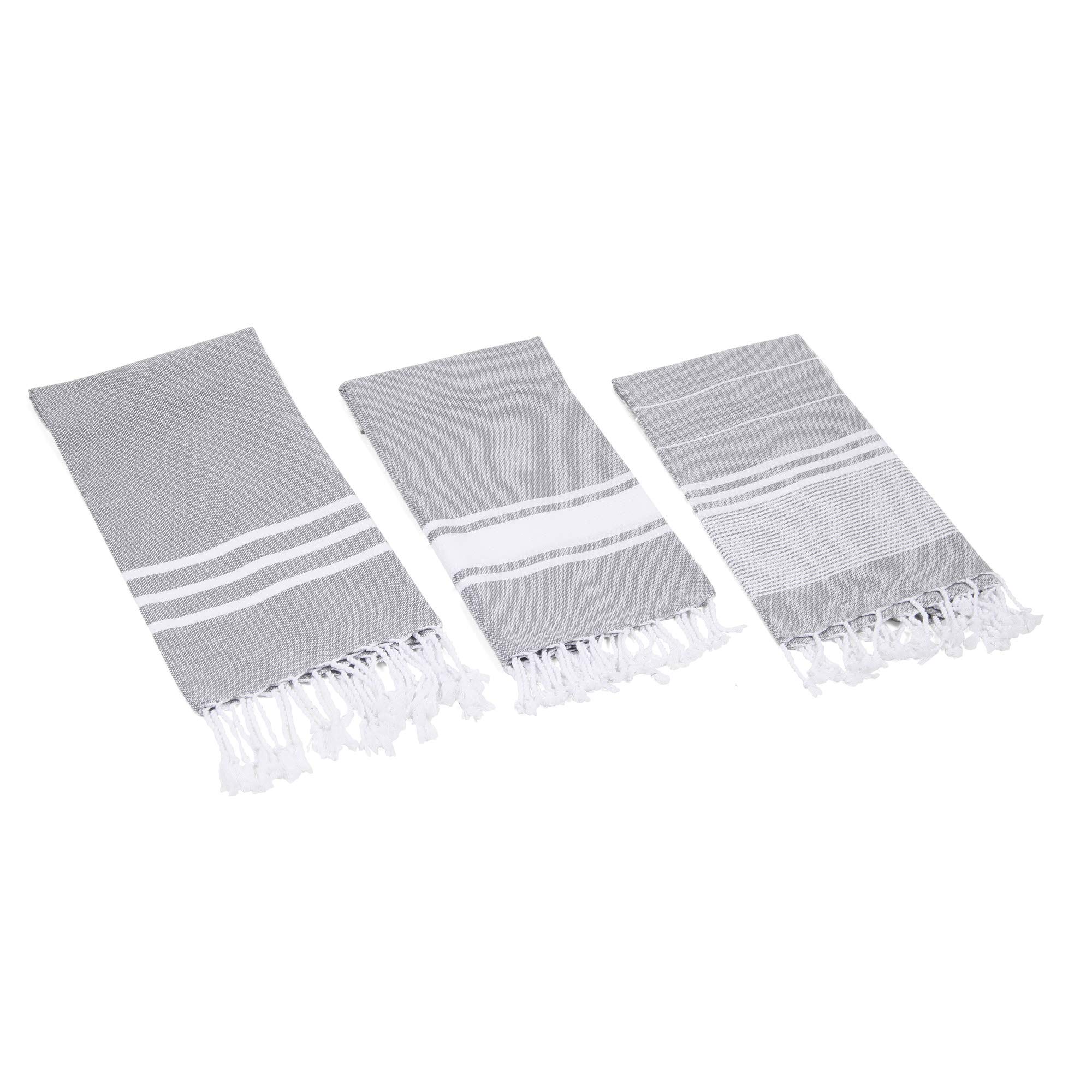 Premium Turkish Cotton Hand & Kitchen Towel Set of 3 - Soft Absorbent Gray Bath & Dish Towels for Kitchen, Bathroom & Spa Use