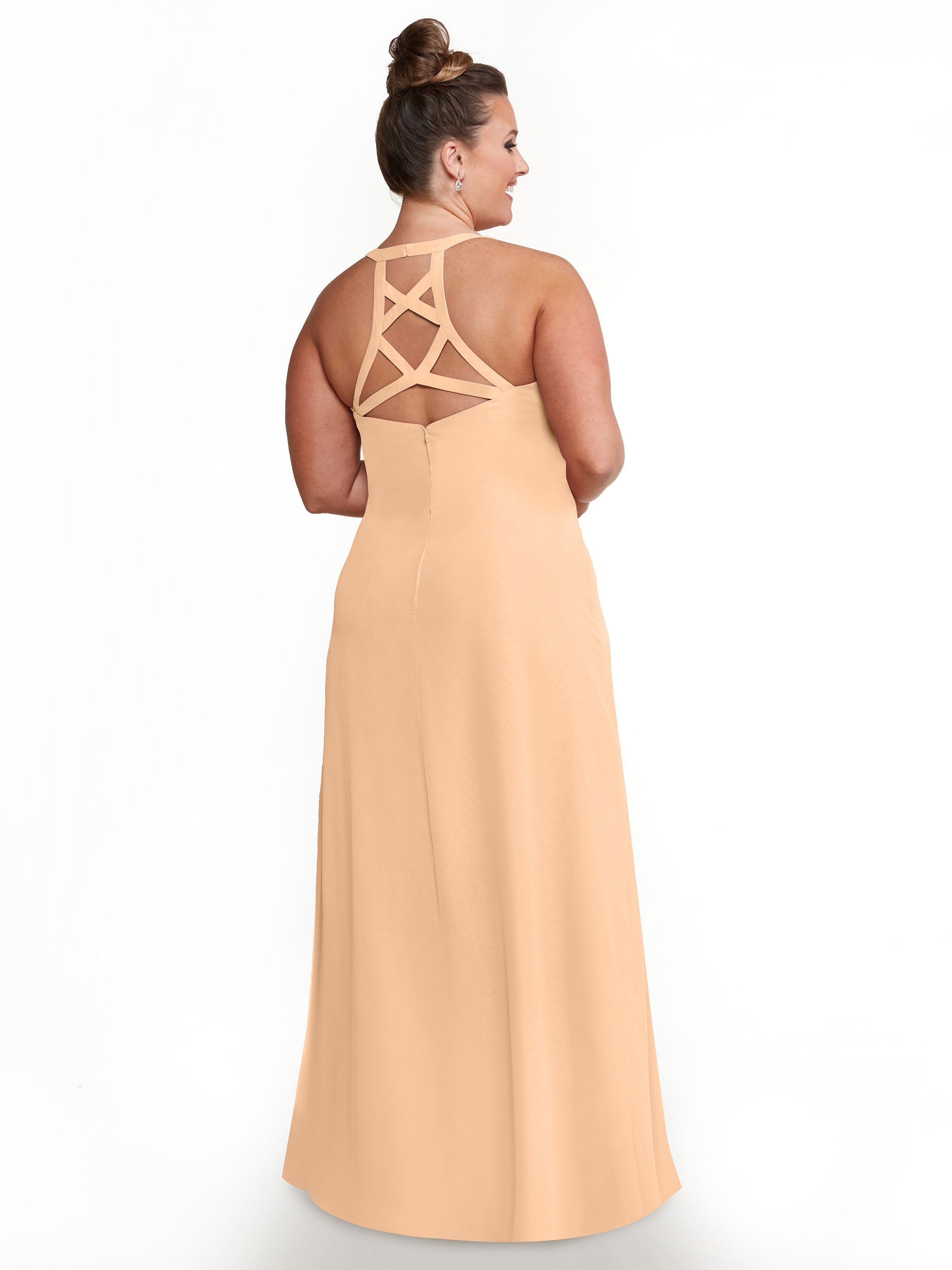 Elegant 80150 Chiffon A-Line Bridesmaid Dress with Plunging V-Neck & Intricate Back Detail - Perfect for Weddings, Formal Events & Special Occasions