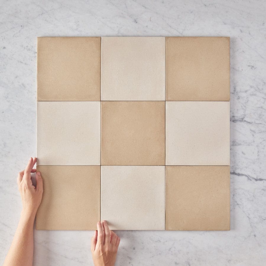 Tamarama Checkerboard Beige & Cream Tile - Vintage Style Floor and Wall Tiles for Kitchen, Bathroom & Backsplash - Perfect for Home Renovation and Interior Design