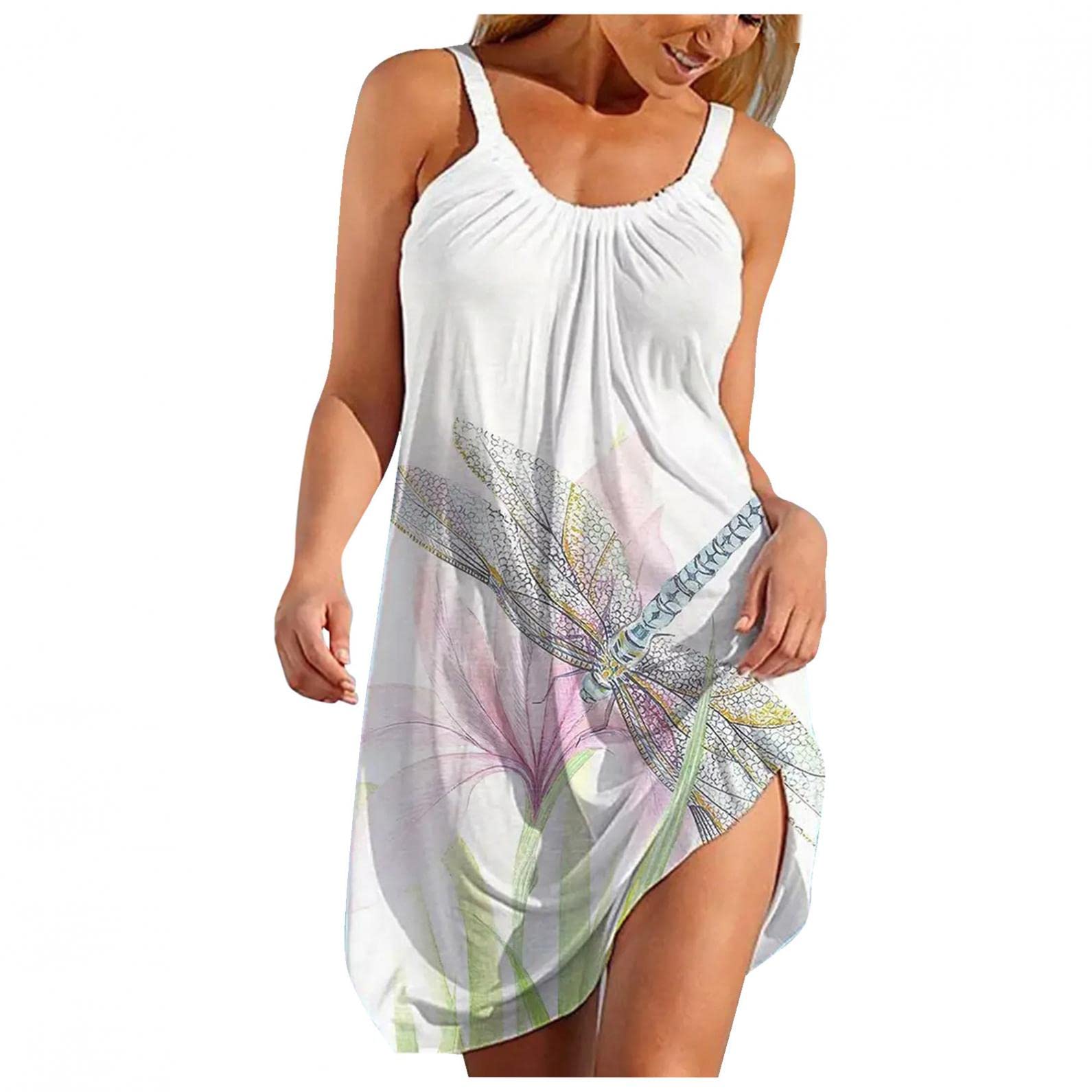 UIKMNH Women's Sexy Striped Print Sleeveless Beach Dress - Flowy Loose Fit Summer Sundress for Vacation, Pool Party & Casual Outings