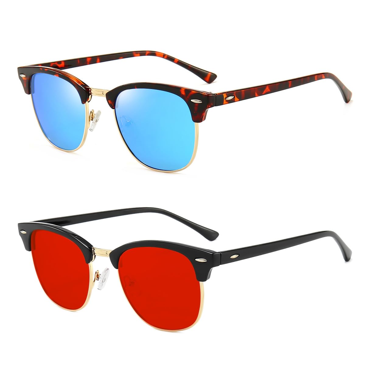 Polarized Browline Sunglasses for Men & Women - Classic Semi-Rimless Retro Frame with UV 400 Protection | Perfect for Driving, Beach, and Outdoor Activities