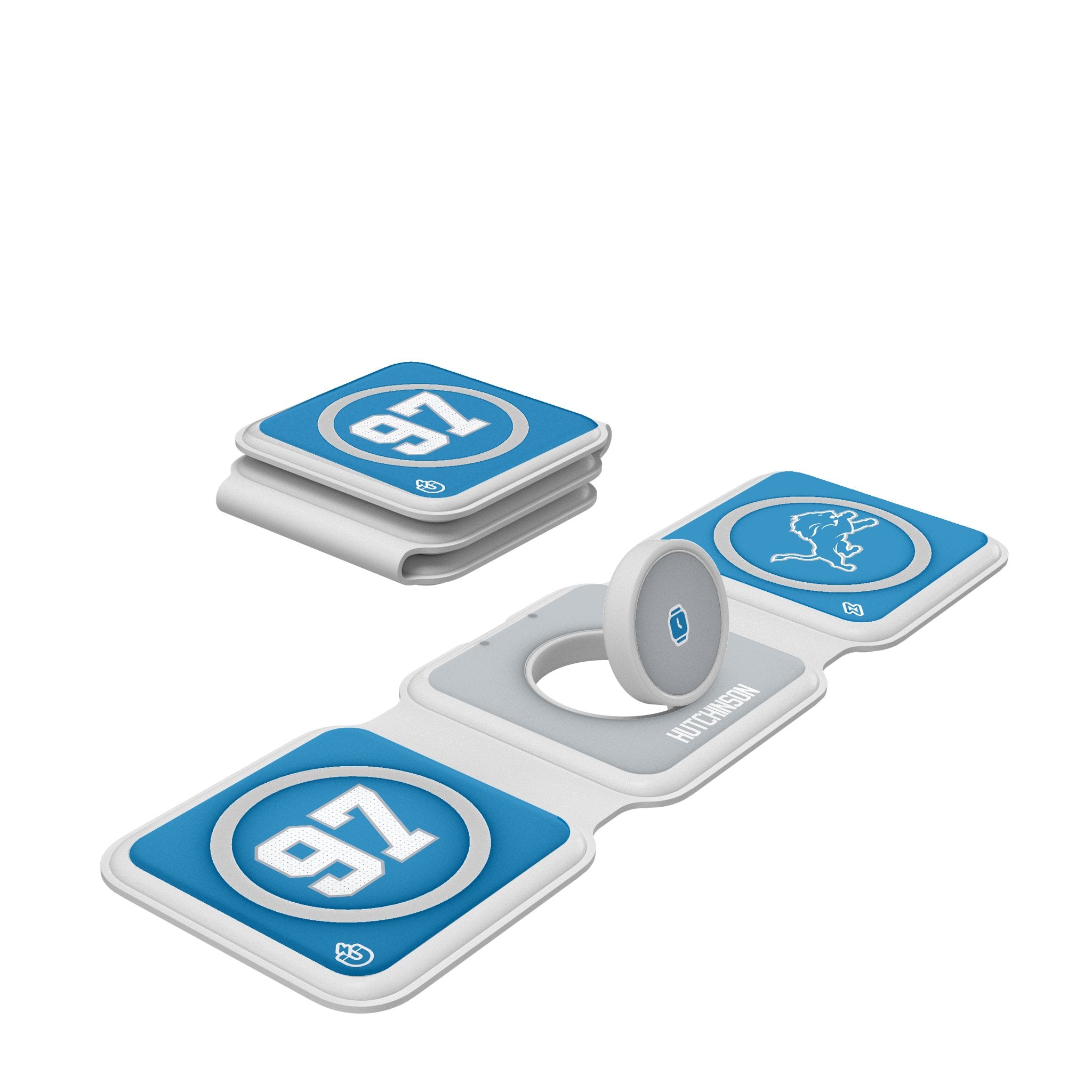 Aidan Hutchinson Detroit Lions 97 Ready Foldable 3-in-1 Fast Charger for iPhone, Android & AirPods - Perfect for Travel, Home & Office Use