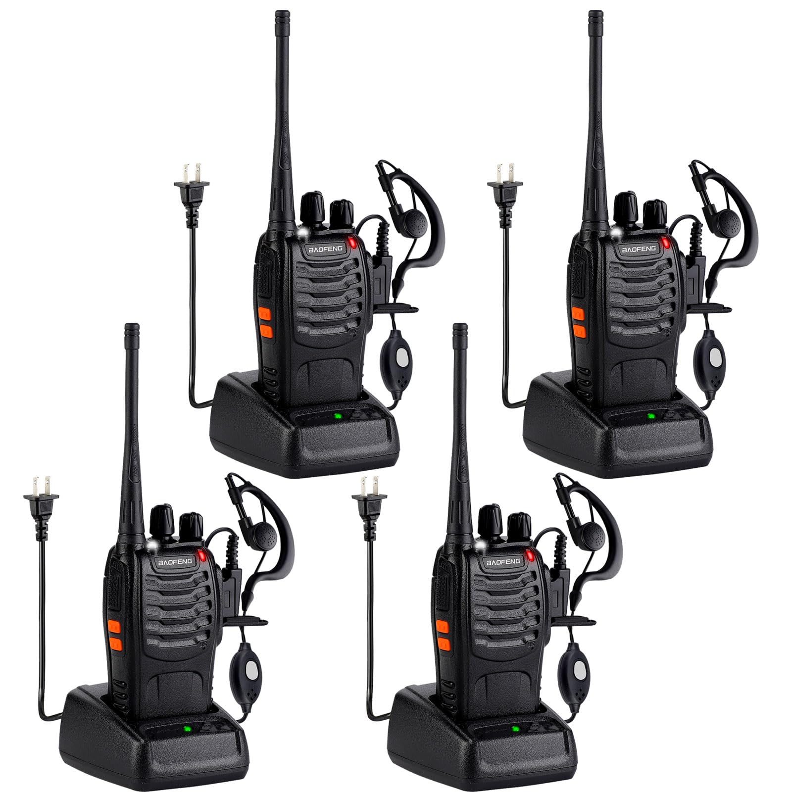 Baofeng UV-5R Walkie Talkies 8W Long Range Two Way Radio with Li-ion Battery & Charger - 16 Channel Professional Handheld Transceiver for Adults, Outdoor, Hiking, Camping, Construction & Emergency Communication (4 Pack with 4 Earpieces)
