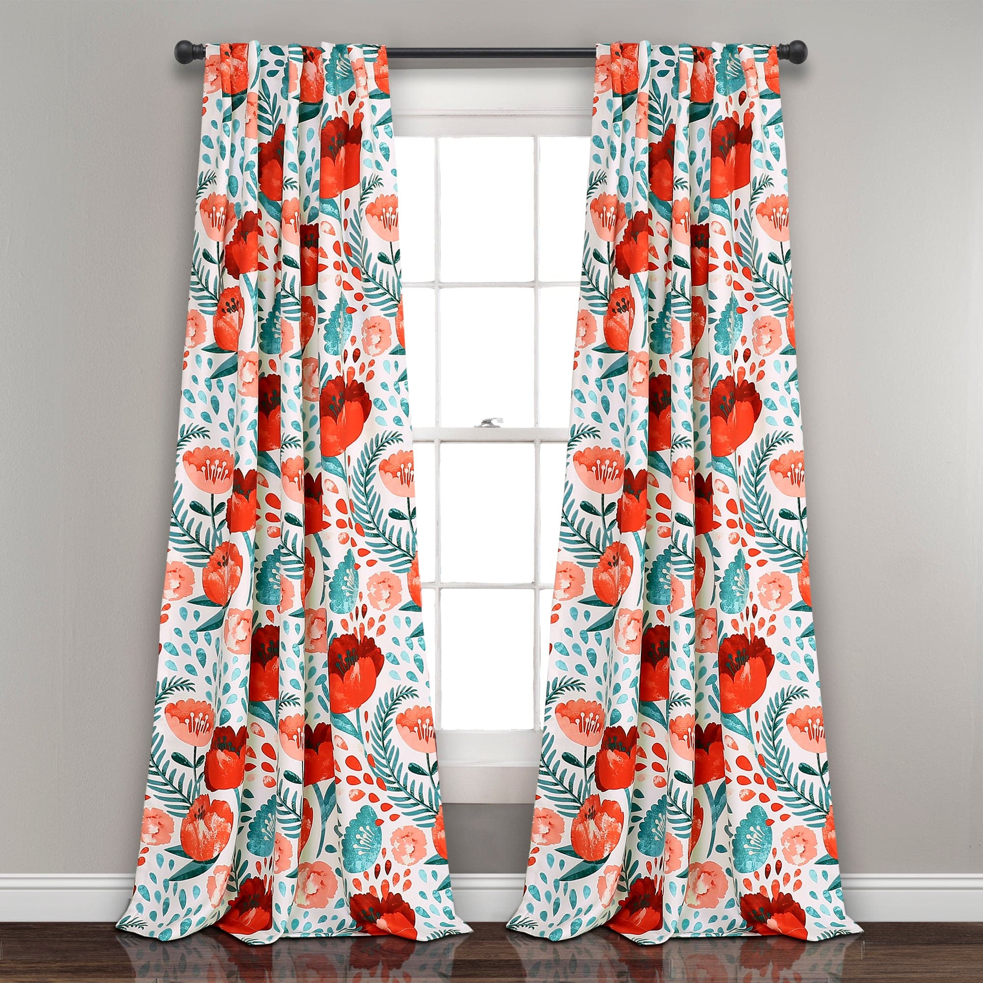 Poppy Garden Light Filtering Window Curtain Panel Set - Floral Sheer Drapes for Living Room & Bedroom - Soft Sunlight & Privacy Protection