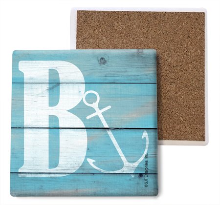 Lake & Beach Themed Anchor Coasters Set of 4 - 4x4 Inch Absorbent Stone Drink Coasters with Cork Backing - Perfect for Summer Parties, Beach House Decor & Coastal Themed Weddings (SJT96863)