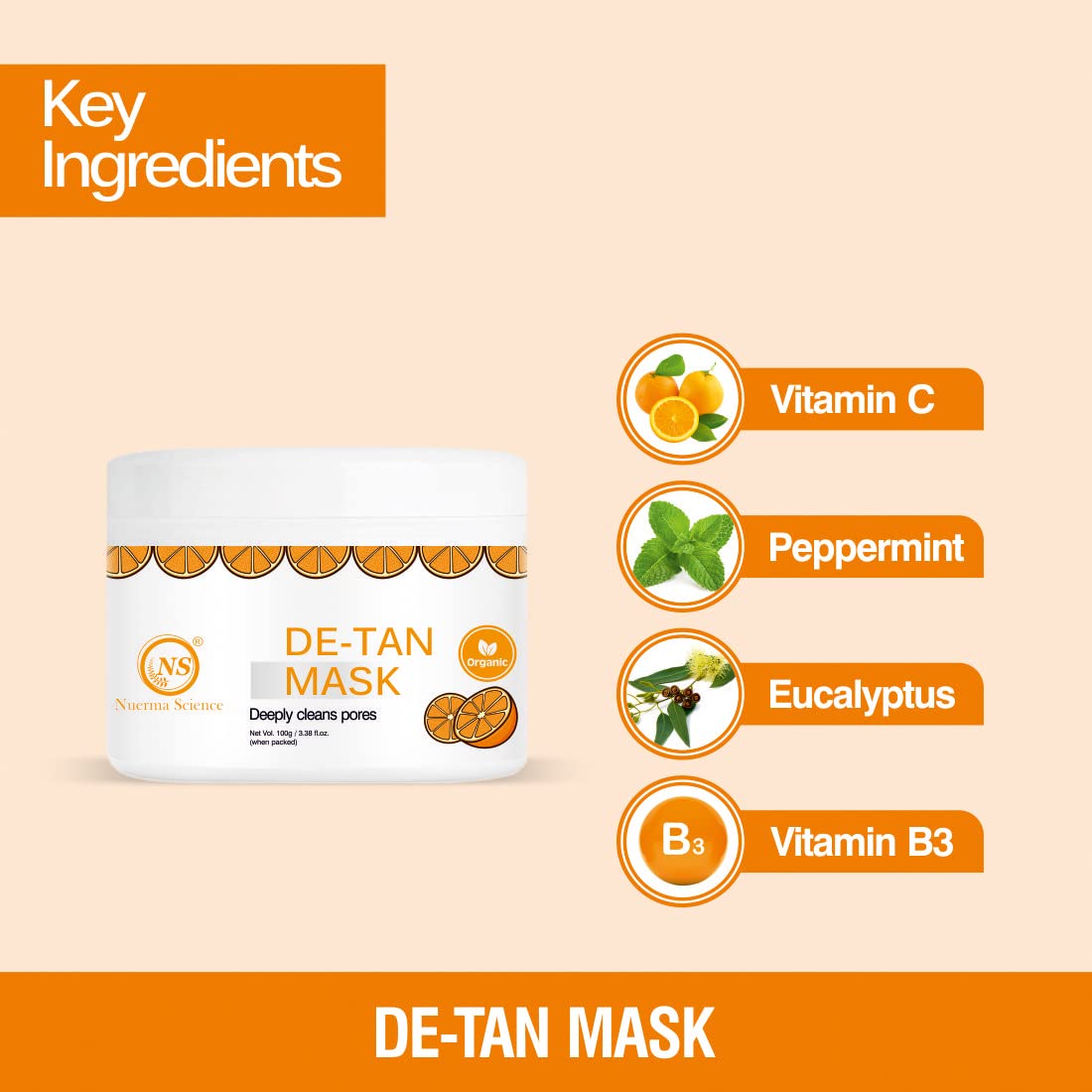 Nuerma Science De Tan Face Mask Cream - Tan Removal & Instant Whitening for Brighter Skin (100ml) - Perfect for Post-Sun Care & Glowing Complexion