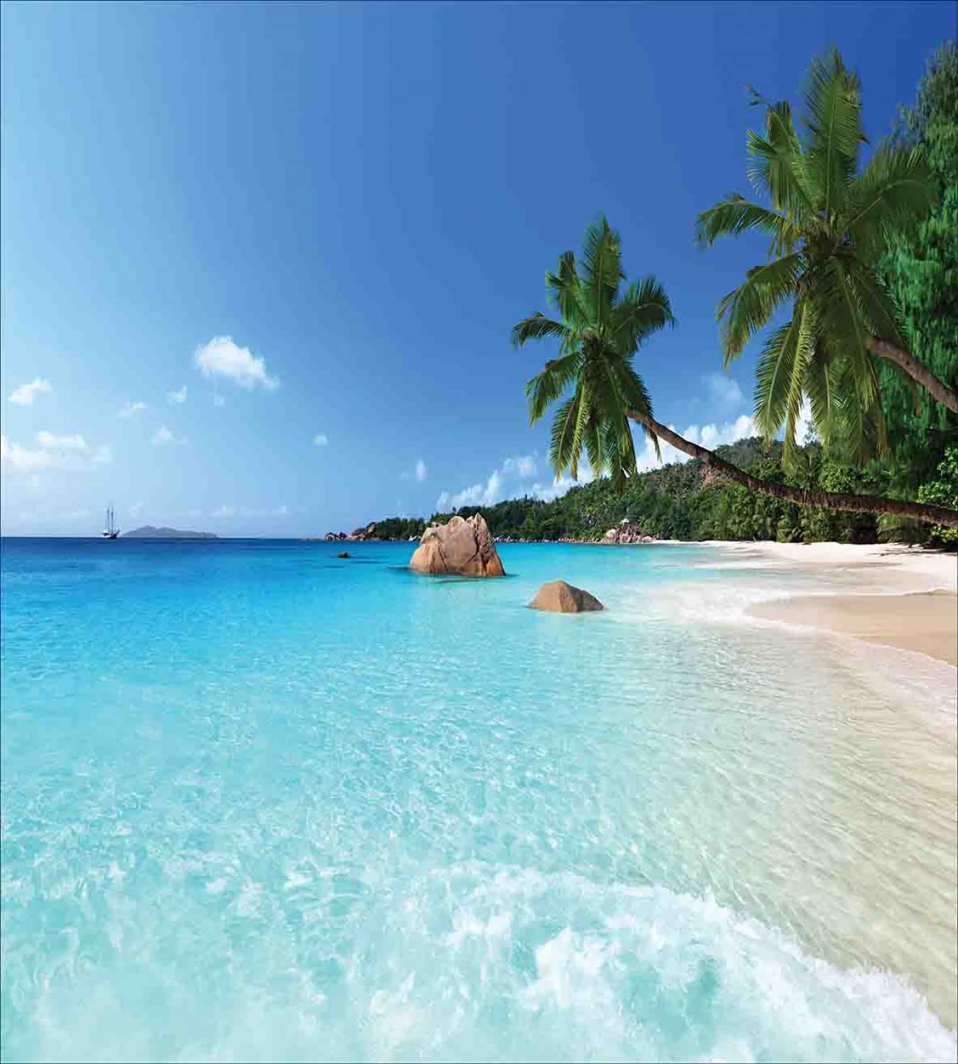 Ambesonne Ocean Duvet Cover Set - Twin Size 2-Piece Bedding Set with 2 Duvet Covers & 2 Pillowcases, Turquoise Blue Green Coastal Design Featuring ANSE Lazio Beach at Praslin Island Surfing Scenery - Perfect for Beach Themed Bedrooms, Guest Rooms, and Vacation Homes