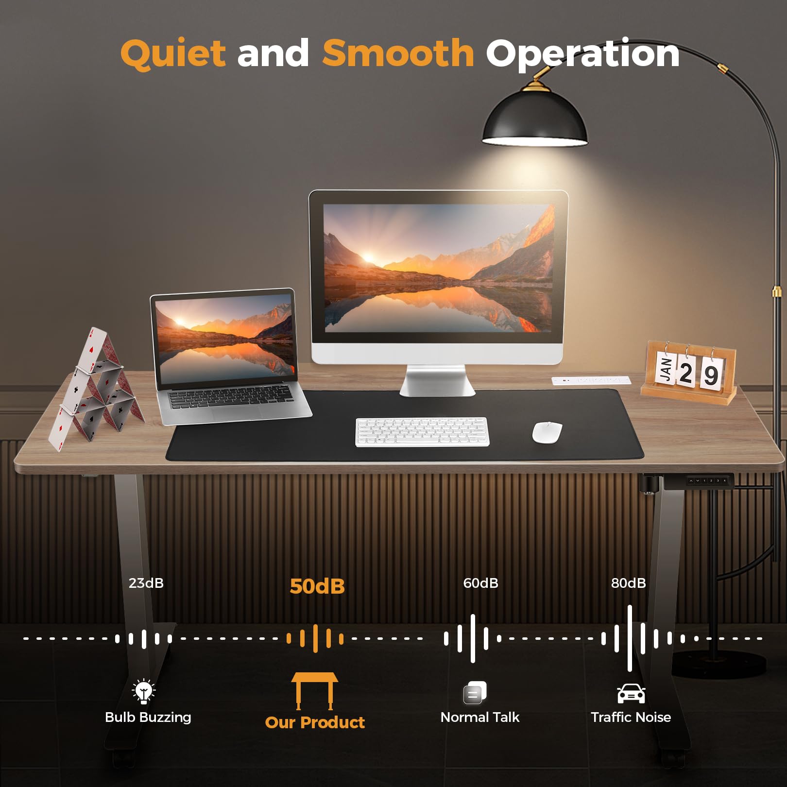48 x 24 Inches Electric Standing Desk - Adjustable Height Sit Stand Desk with Memory Preset & Wheels, Oak Finish - Perfect for Home Office, Computer Workstation & Ergonomic Workspace Setup