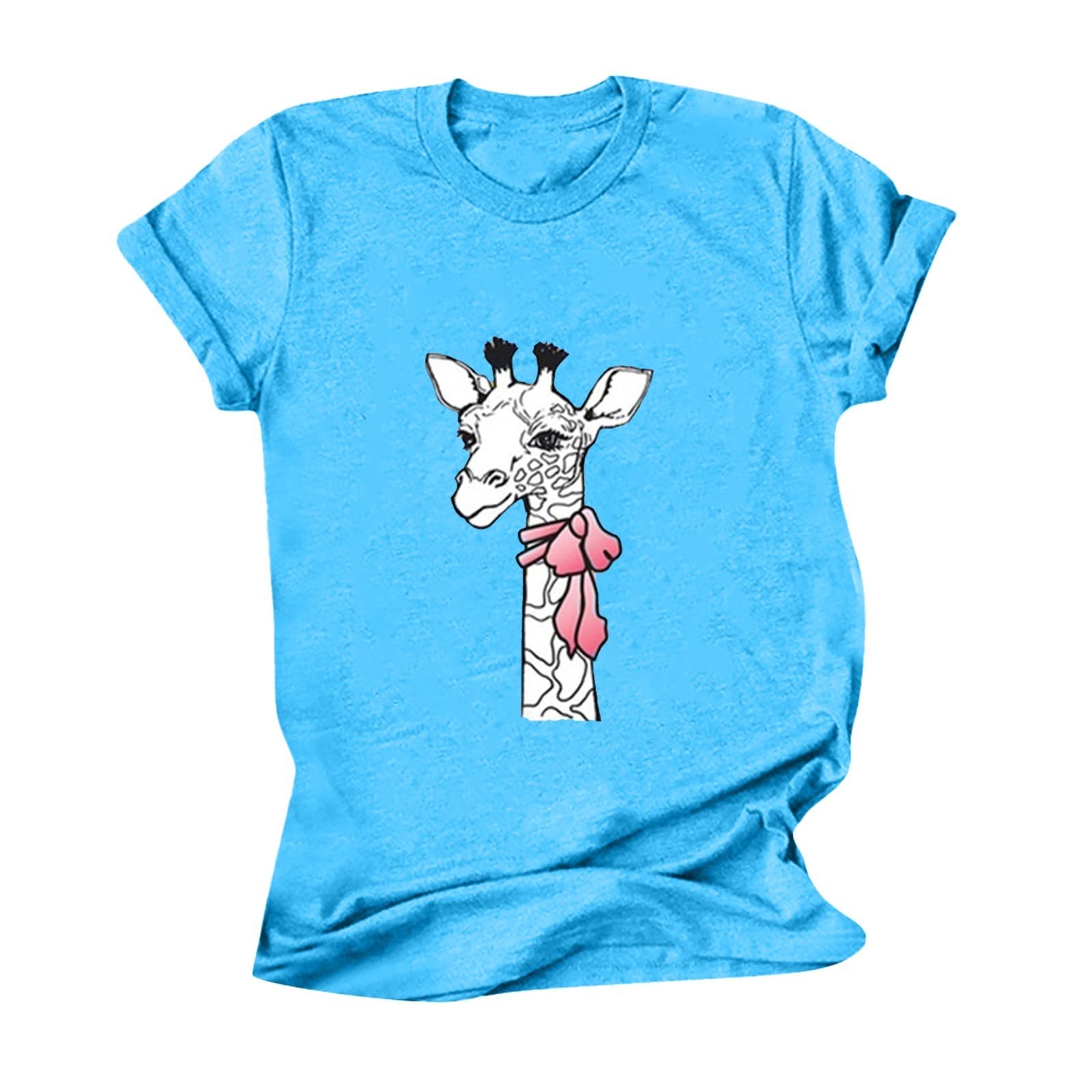Stylish Women's Giraffe Print Crewneck T-Shirt - Soft Cotton Short Sleeve Casual Top for Summer - Perfect for Outings, Beach Trips & Everyday Wear
