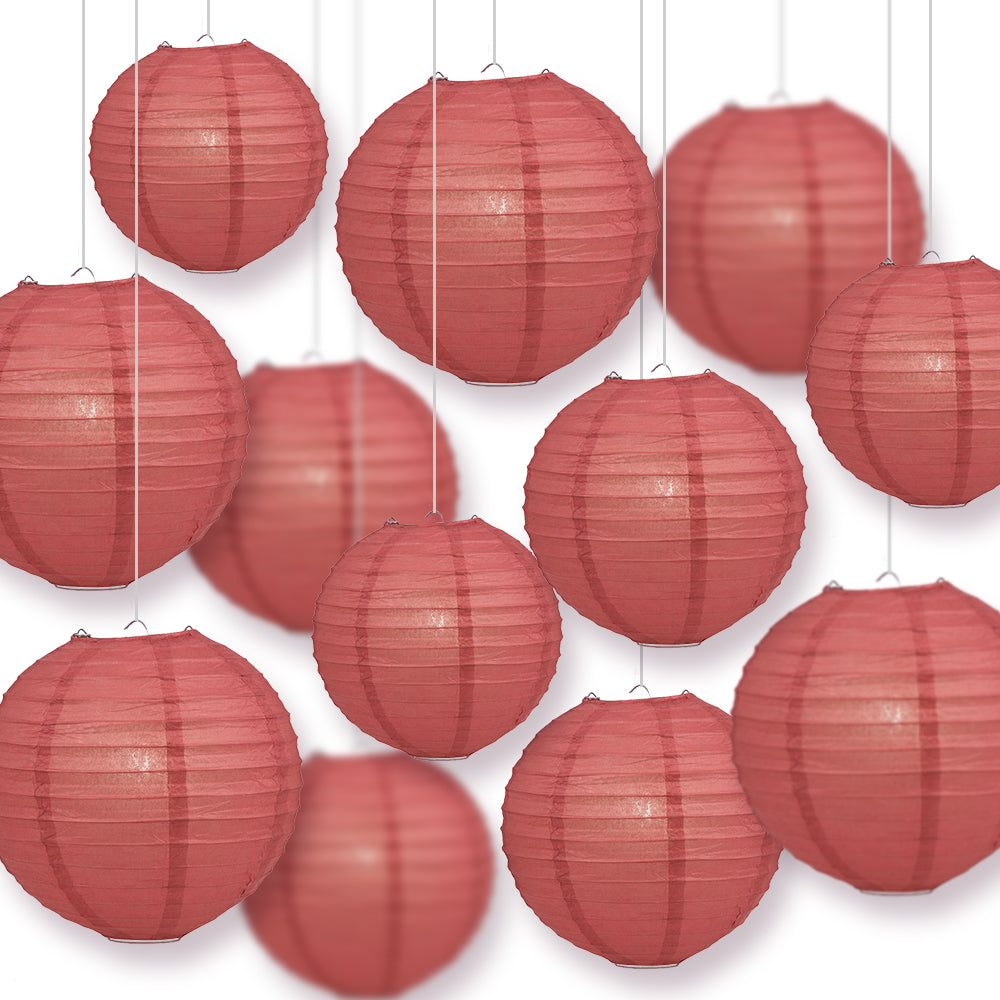 12-Piece Marsala Burgundy Wine Paper Lantern Set - Chinese Hanging Wedding & Party Decorations (12/10/8 Inch) - Perfect for Wedding Decor, Birthday Parties, and Asian-Themed Events