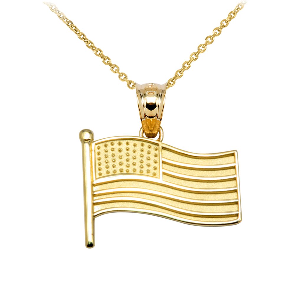 14K Gold American Flag Pendant Necklace for Patriotic Gifts
