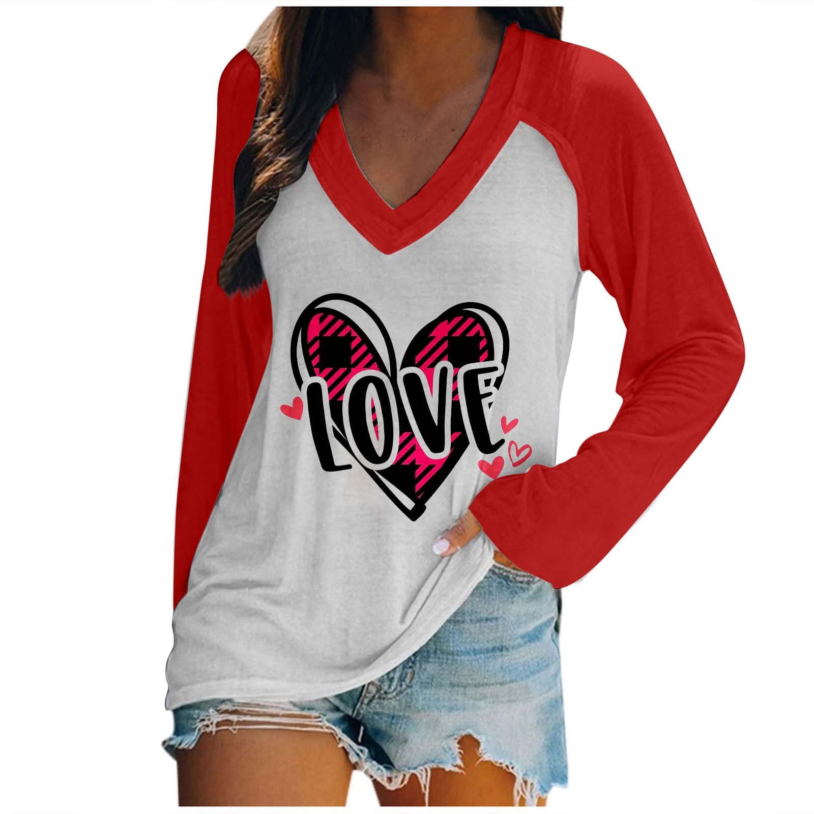 Women's Casual V-Neck Long Sleeve Pullover Sweatshirt - Soft Comfortable T-Shirt Top for Dating, Valentine's Day, Fall & Winter - Perfect for Everyday Wear, Office, and Date Nights