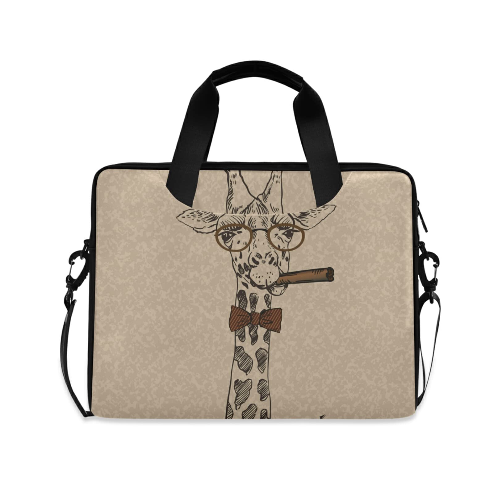 HUXINO Vintage Giraffe Print Laptop Sleeve Case for 14-16 Inch Notebooks, Durable Computer Bag with Shoulder Strap & Handle, Stylish Messenger Bag for Men, Women, Boys & Girls - Perfect for Work, School & Travel