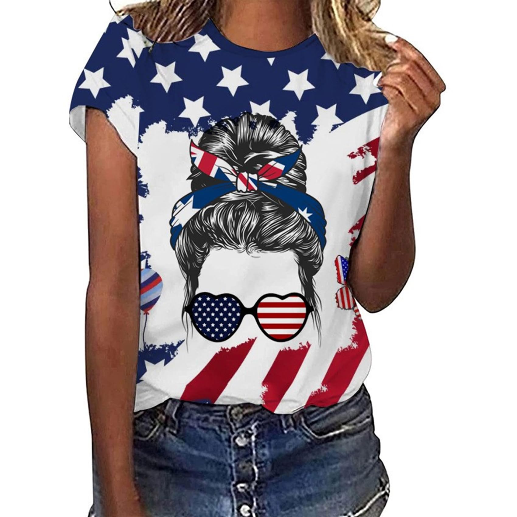 Women's 4th of July Patriotic T-Shirt - USA Flag Graphic Short Sleeve Top for Independence Day | Perfect for BBQ, Fireworks & Summer Celebrations