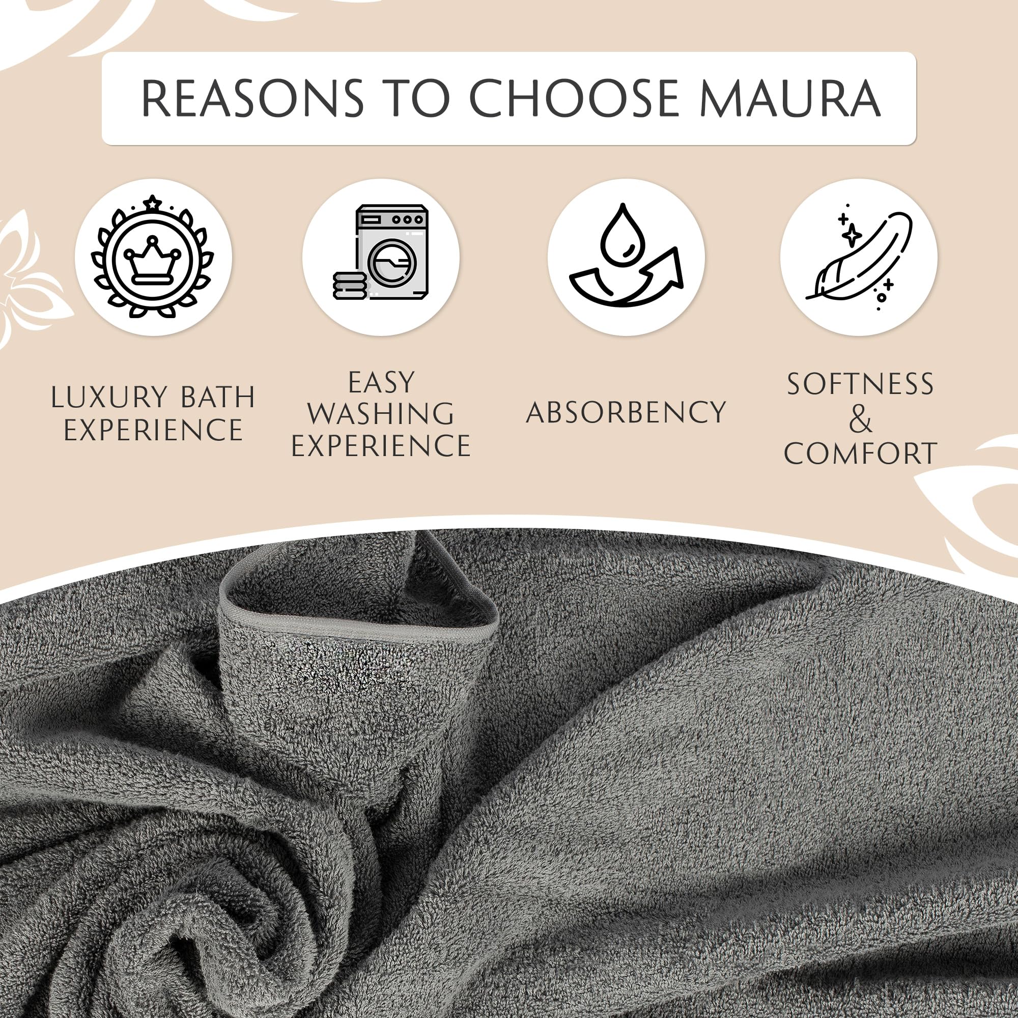 MAURA Grey Extra Large Turkish Cotton Luxury Bath Towels Set of 4 - Ultra Soft, Thick & Plush Bathroom Towels | Premium Spa-Grade Quality for Hotels, Home & Gifts (Space Gray)